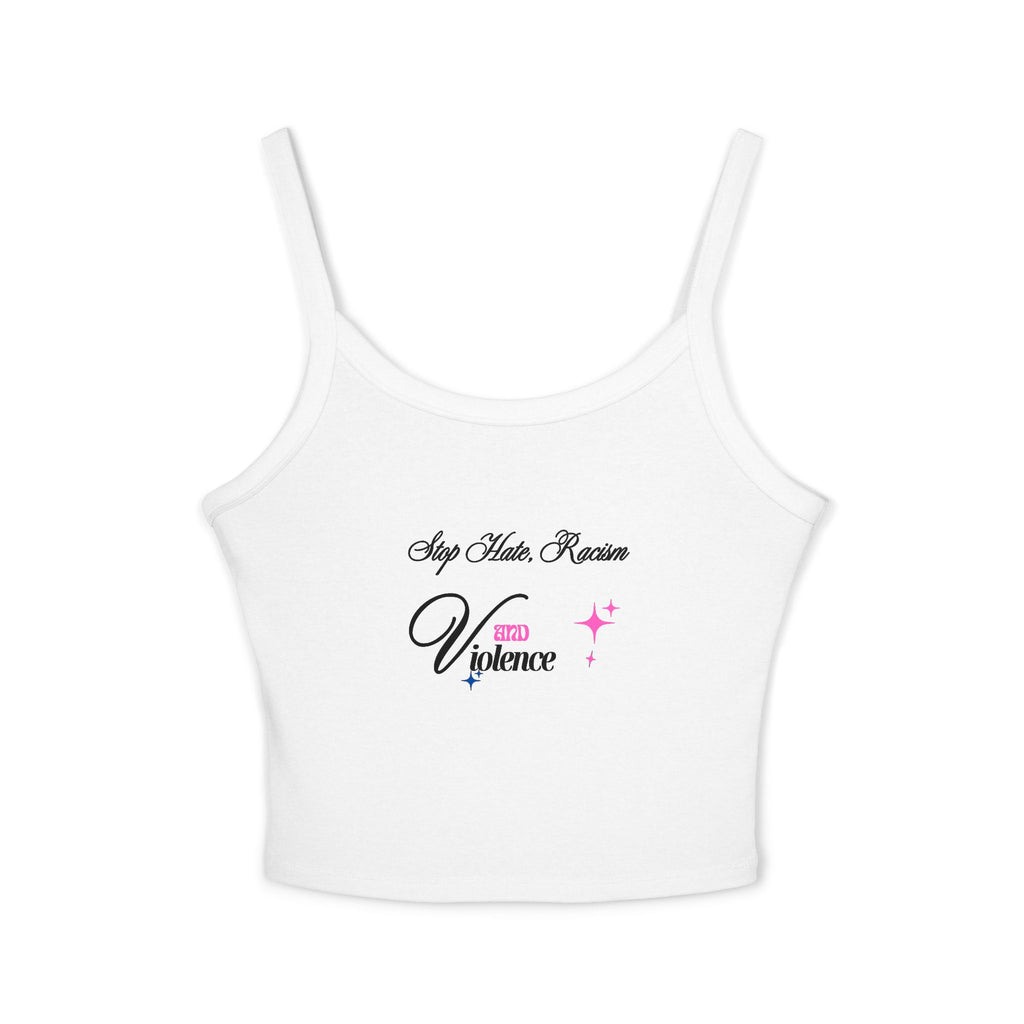 Women's Spaghetti Tank Top — "My Mom Knows Vibe" Pink Accent Crop