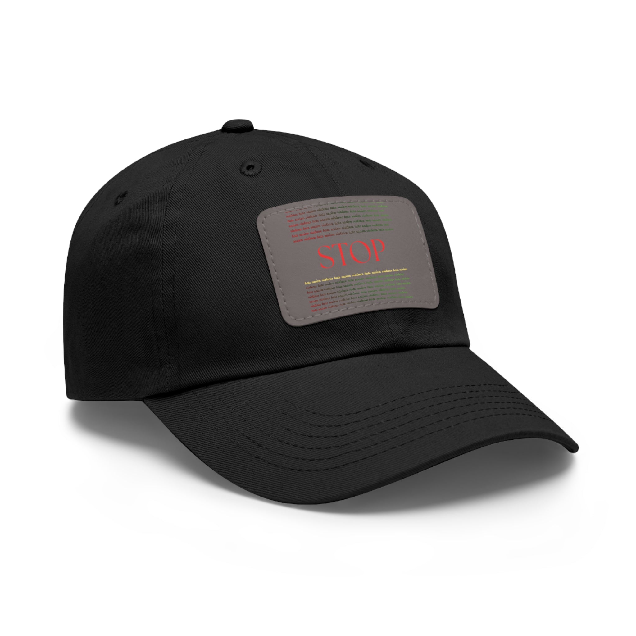 Leather Patch Dad Hat — 'STOP' Embossed Casual Baseball Cap