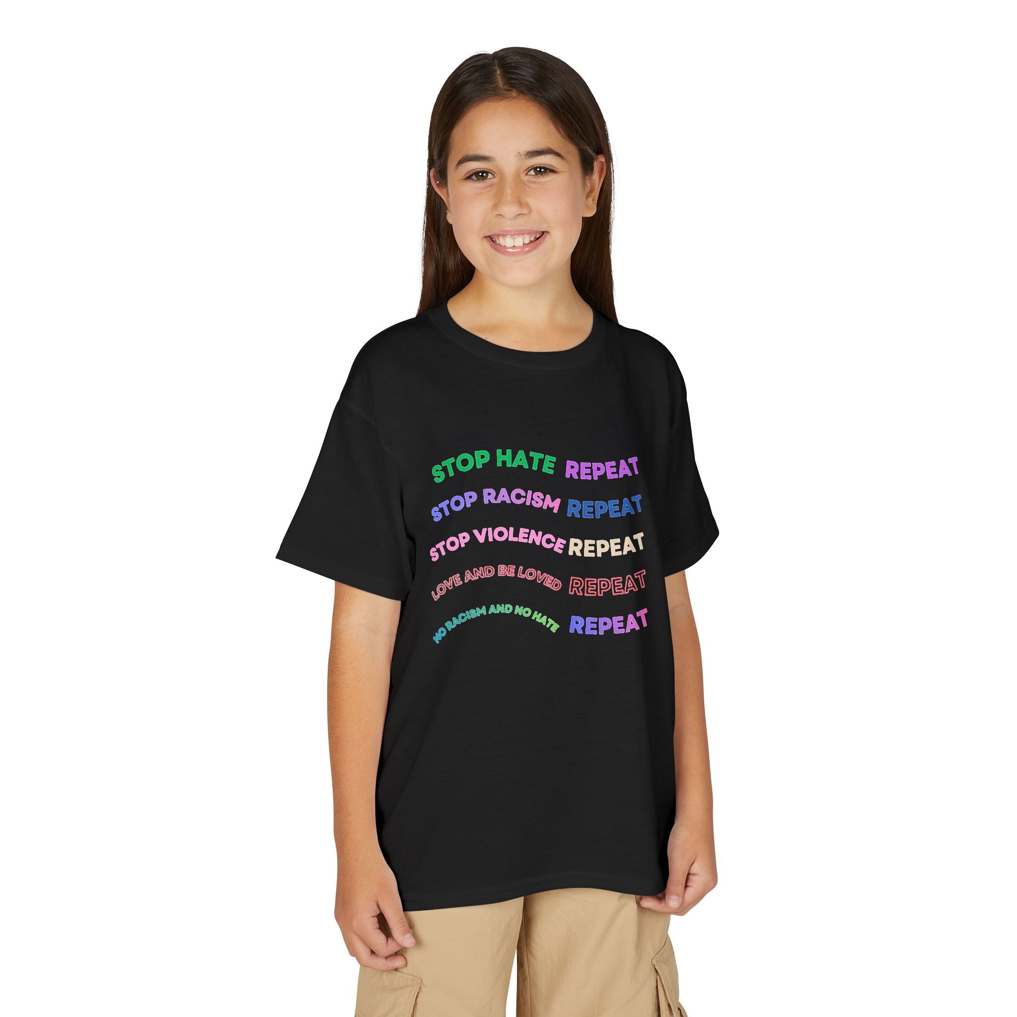 Youth T‑Shirt — "Stop Hate Repeat" Rainbow Anti-Bullying Tee