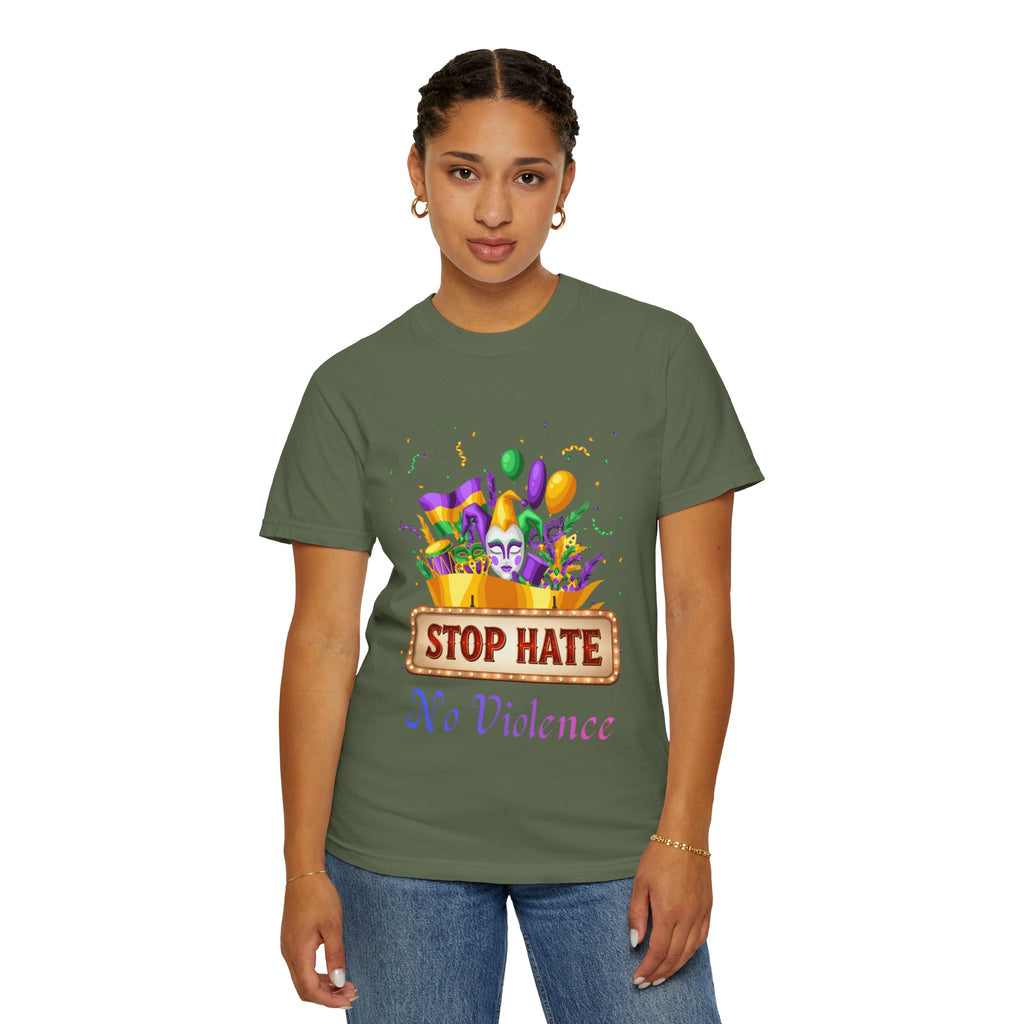 T-Shirt — "Stop Hate, No Violence" Mardi Gras Parade Design