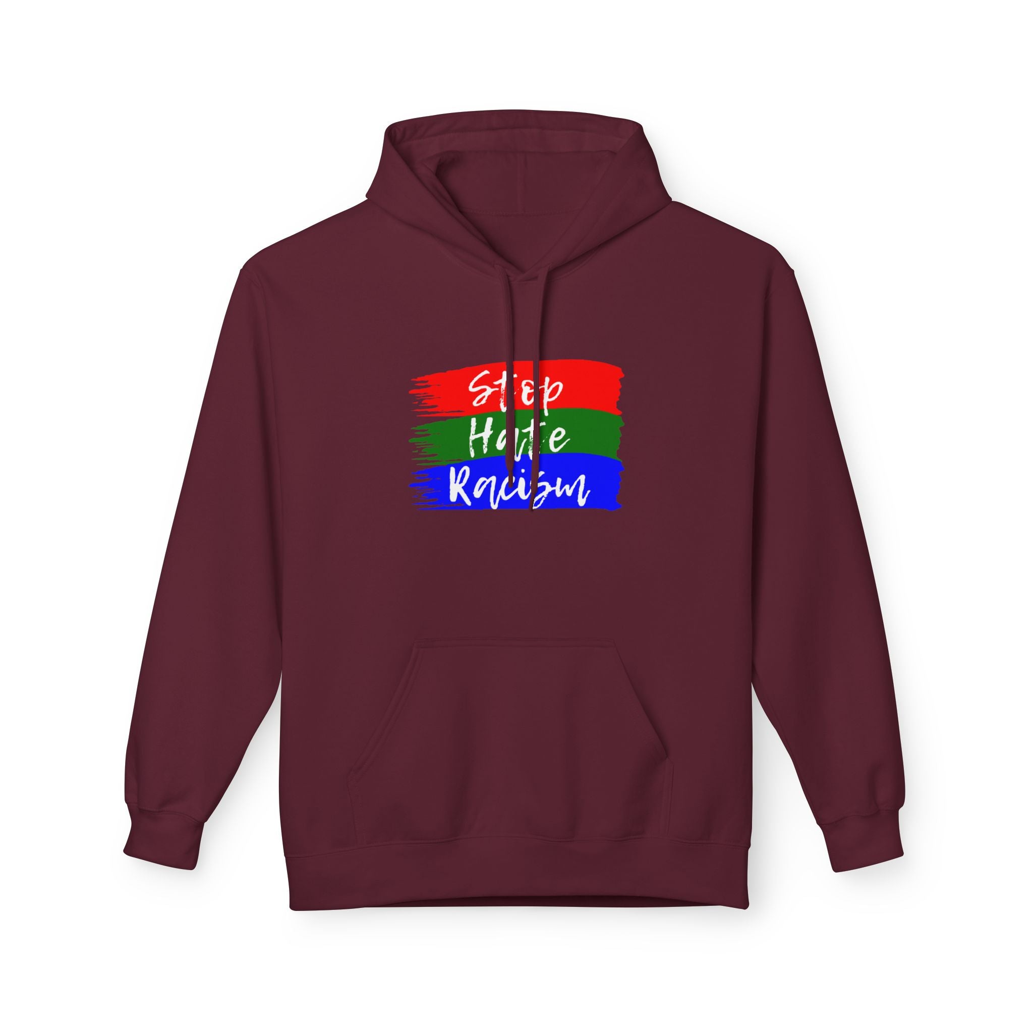 Hoodie — Stop Hate Rebuild (Red-Green-Blue Brushstroke)