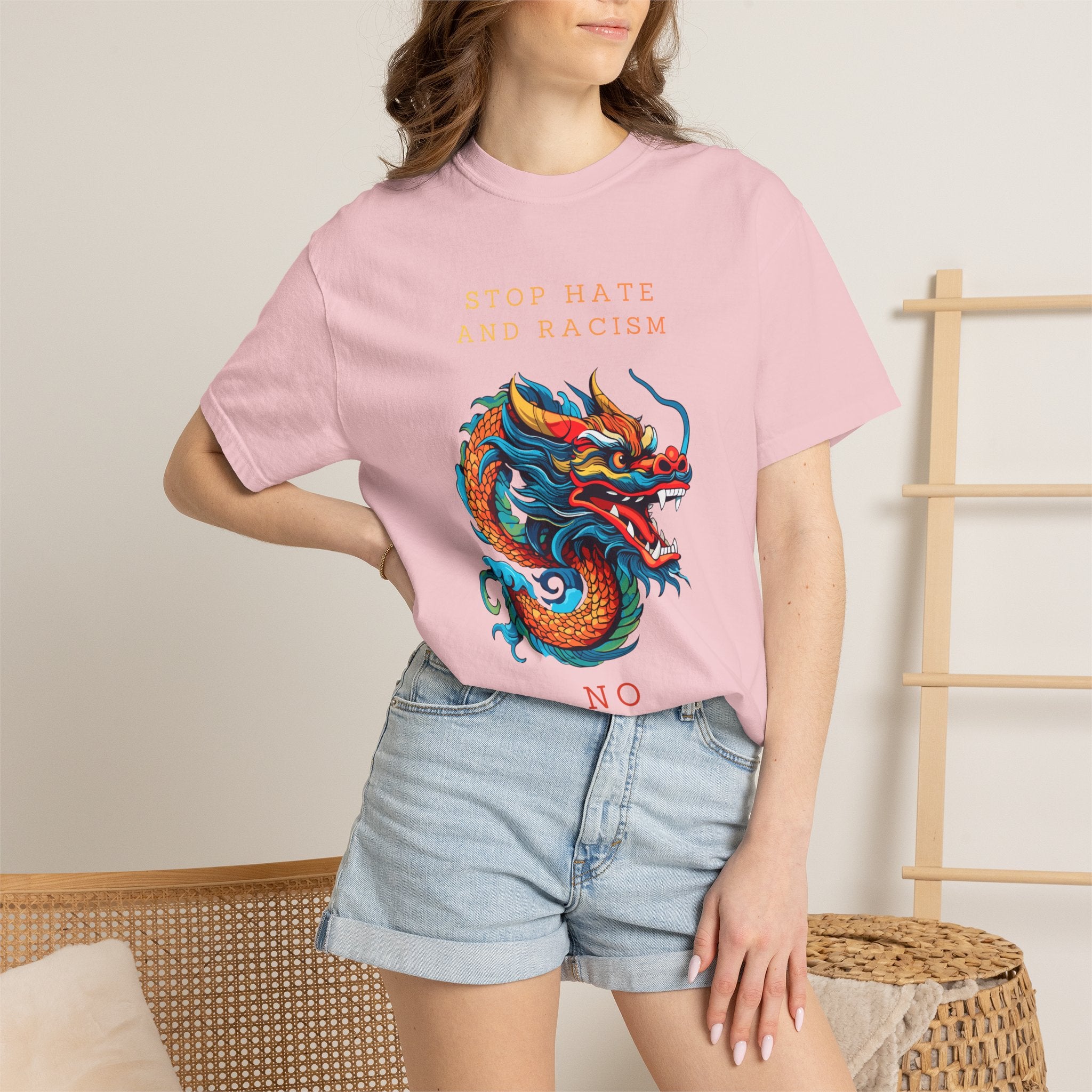 T-Shirt — 'Stop Hate and Racism, No Violence' Dragon Graphic Tee