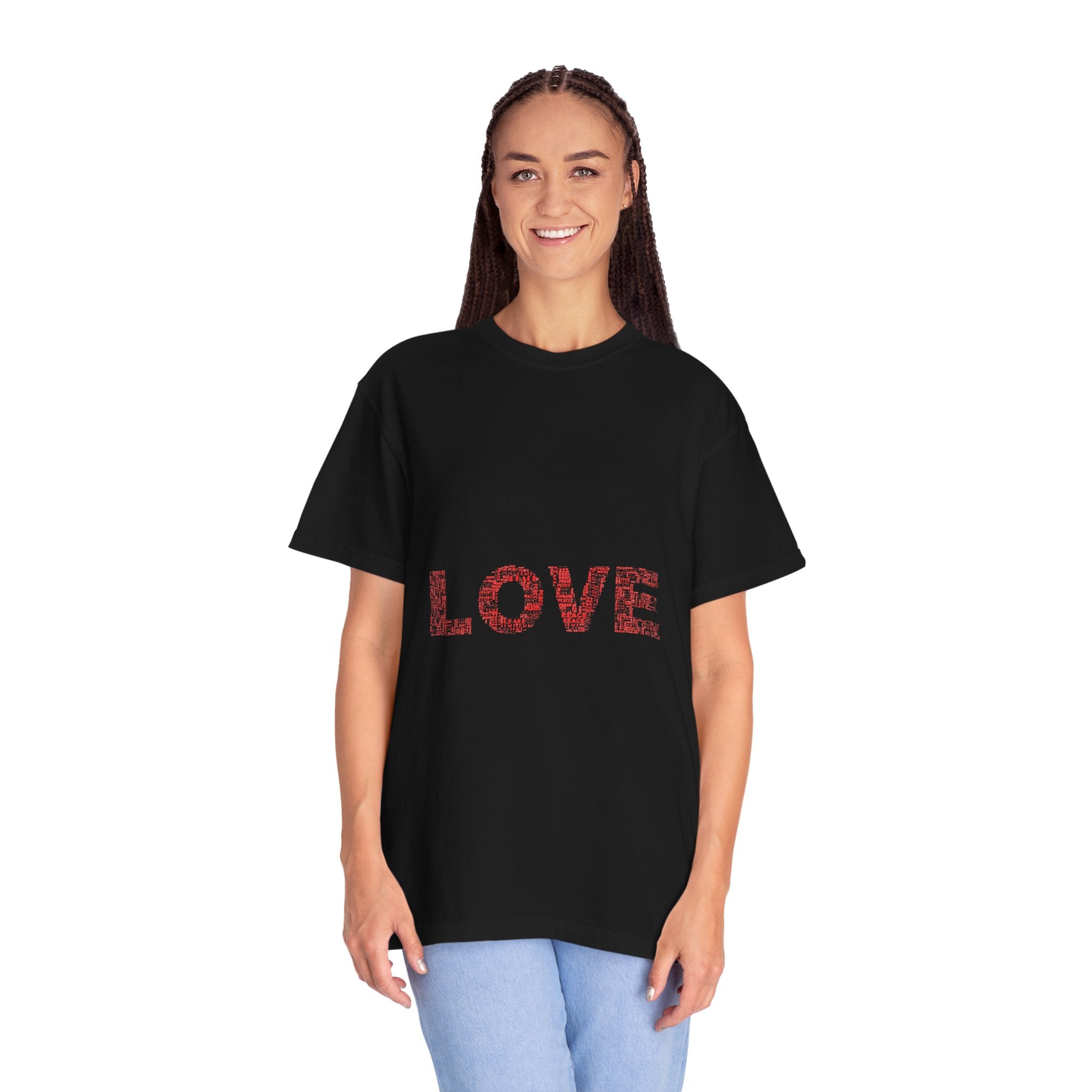 LOVE Graphic T-Shirt — Pink Floral Text Tee for Valentine’s Day & Everyday