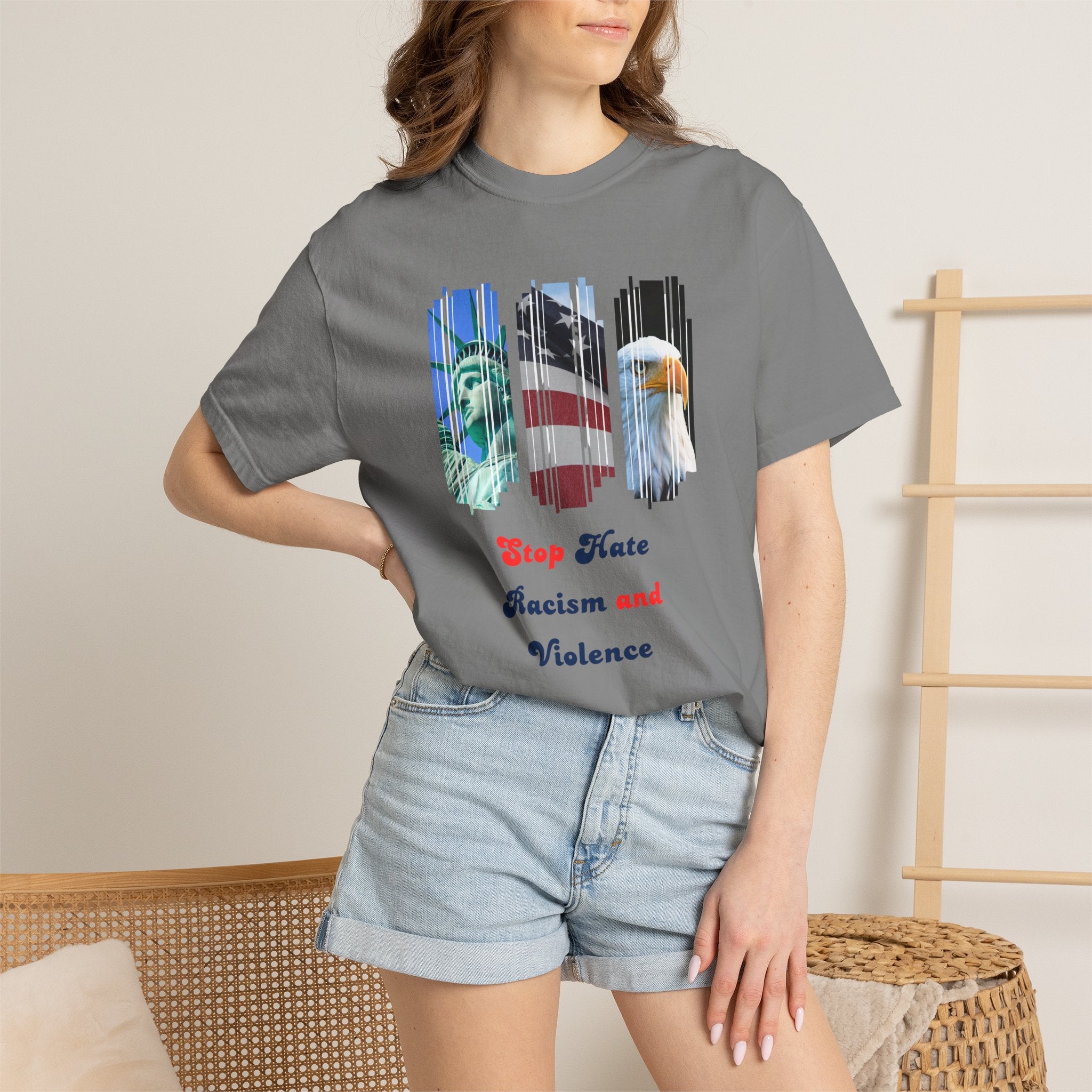 Patriotic 'Stop Hate Racism and Violence' T-Shirt