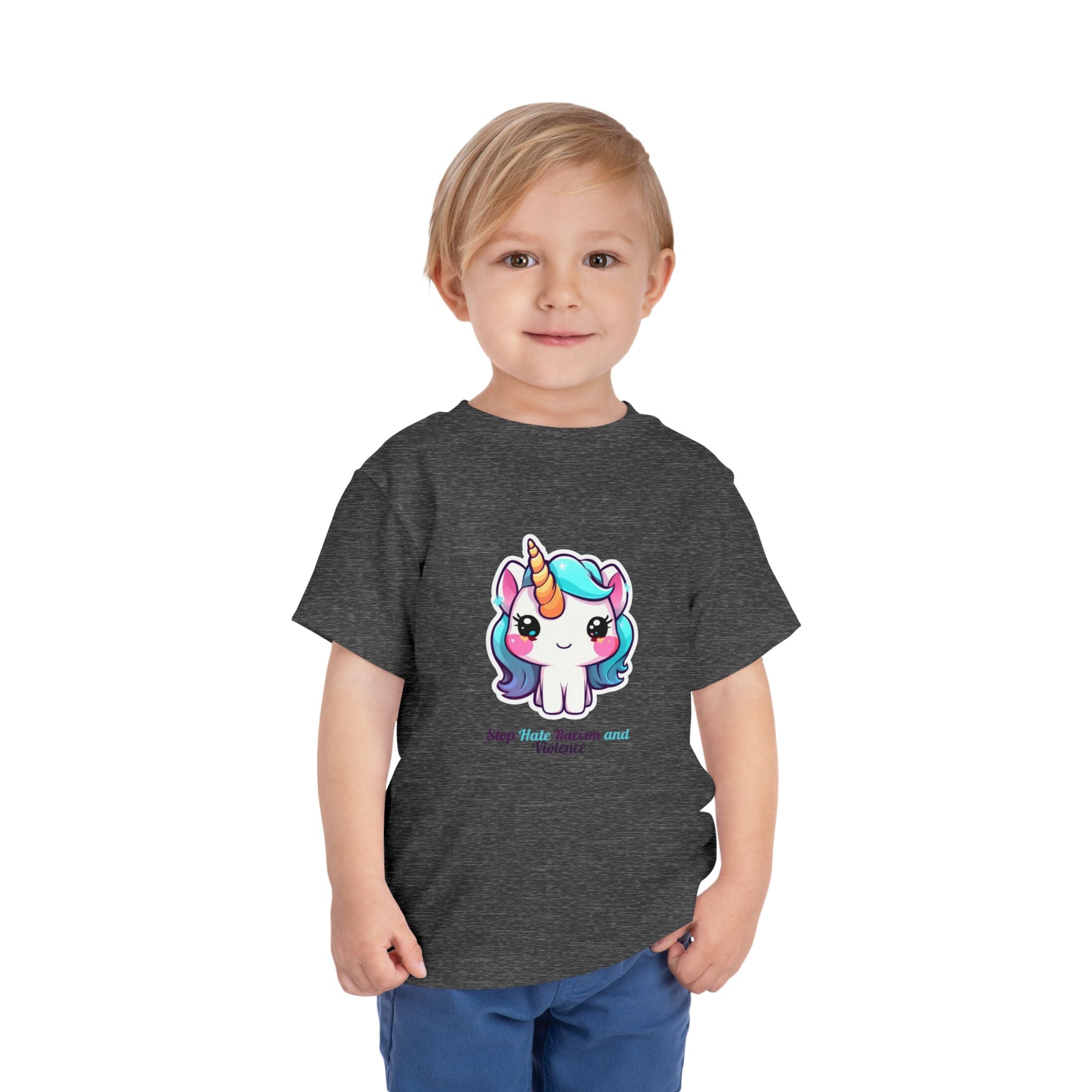 Toddler Tee — Cute Rainbow Unicorn "Stay Positive and Believe" Kids Shirt