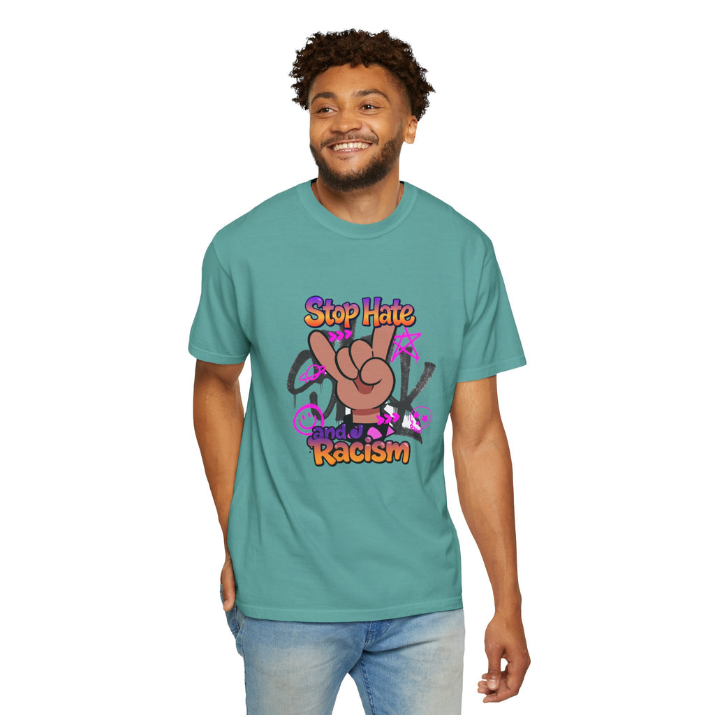Stop Hate and Racism Graphic T-Shirt – Anti-Racism Solidarity Tee