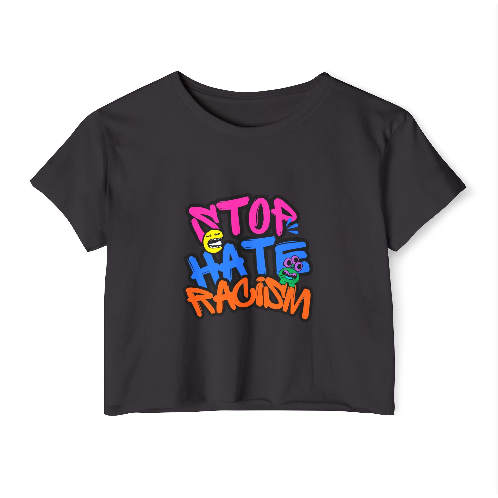 Crop Top — "Stop Hate Racism" Colorful Graffiti Festival Tee