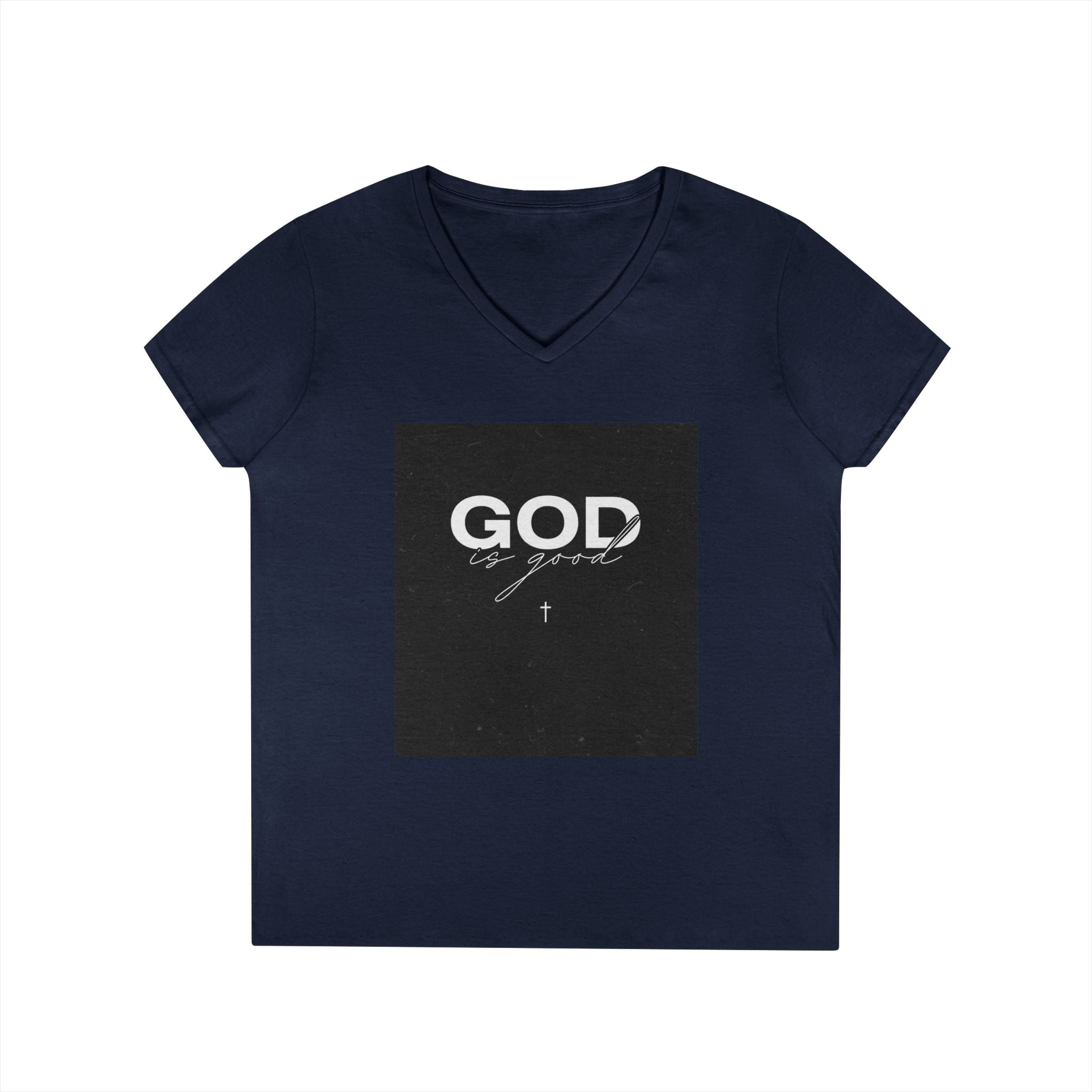 Faith Graphic V-Neck Tee — "GOD" Script Design