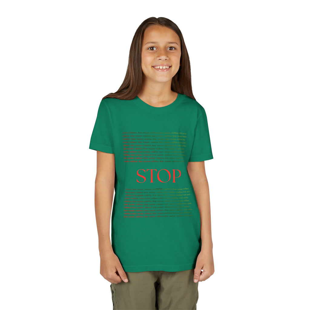 Youth Tee — Bold Yellow 'STOP' Graphic Kids T‑Shirt