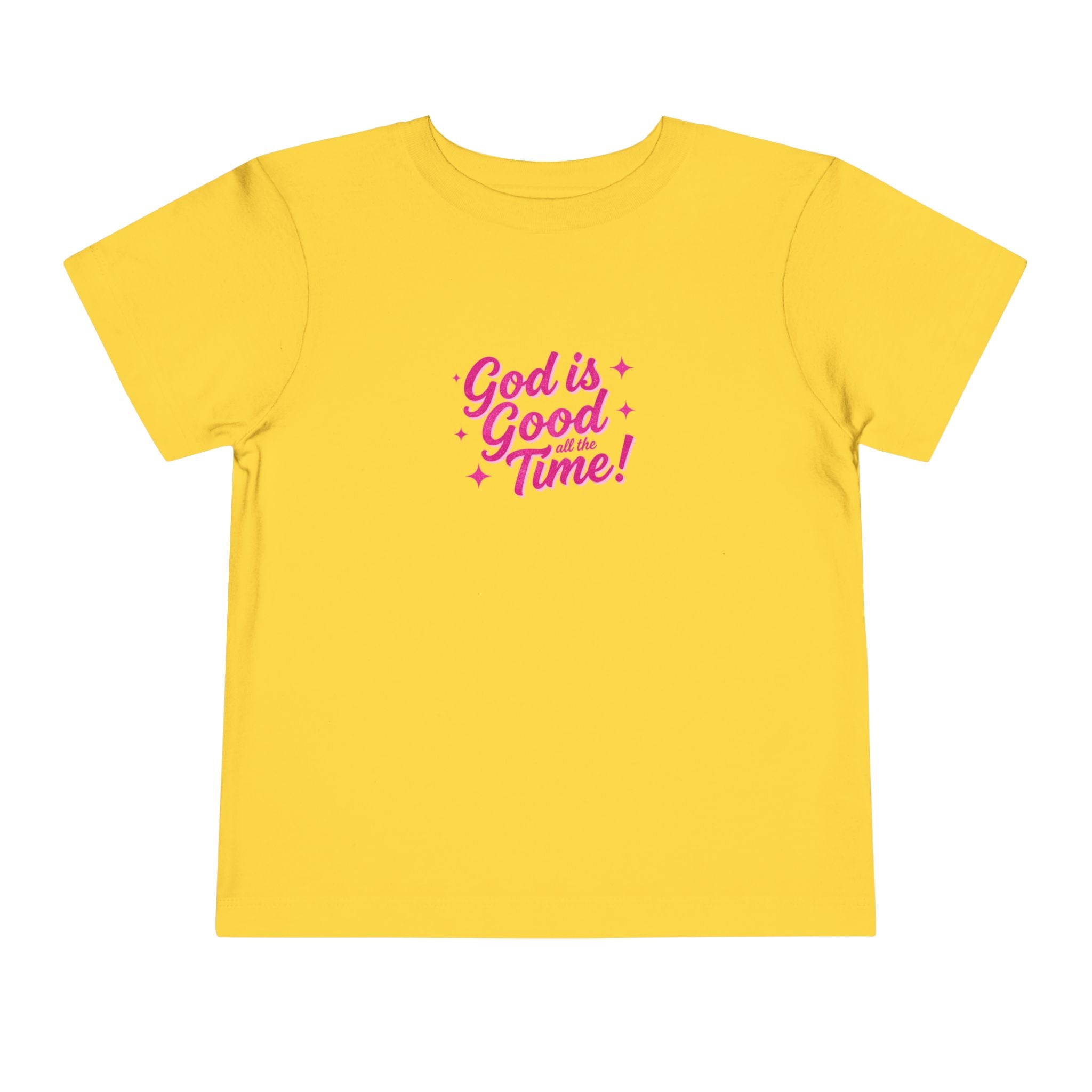 Toddler Tee – "God is Good Time" Pink Script Christian Kids Shirt