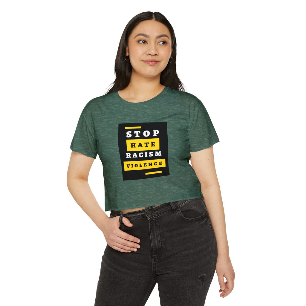 Stop Hate Racism Violence Crop Top — Women's Protest Festival Tee