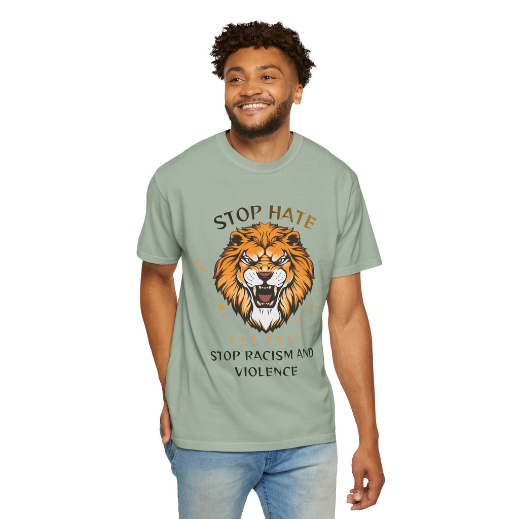 Stop Hate Lion T-Shirt — "Stop Racism and Violence" Statement Tee