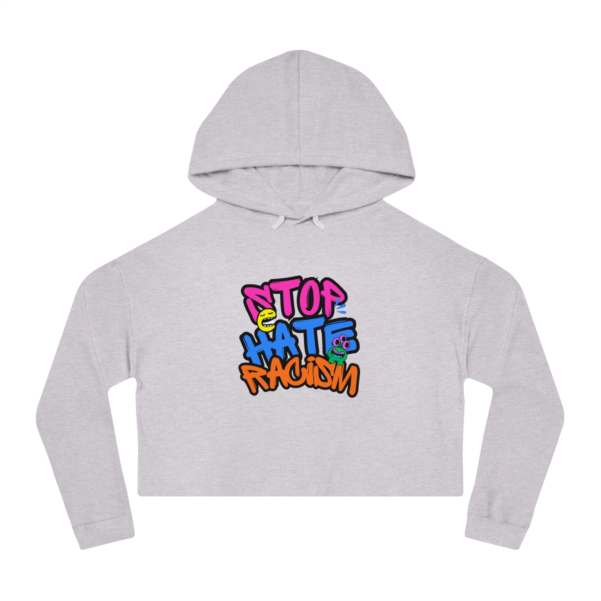Cropped Hoodie "Stop Hate, Not People" Graffiti Anti-Racism Sweatshirt