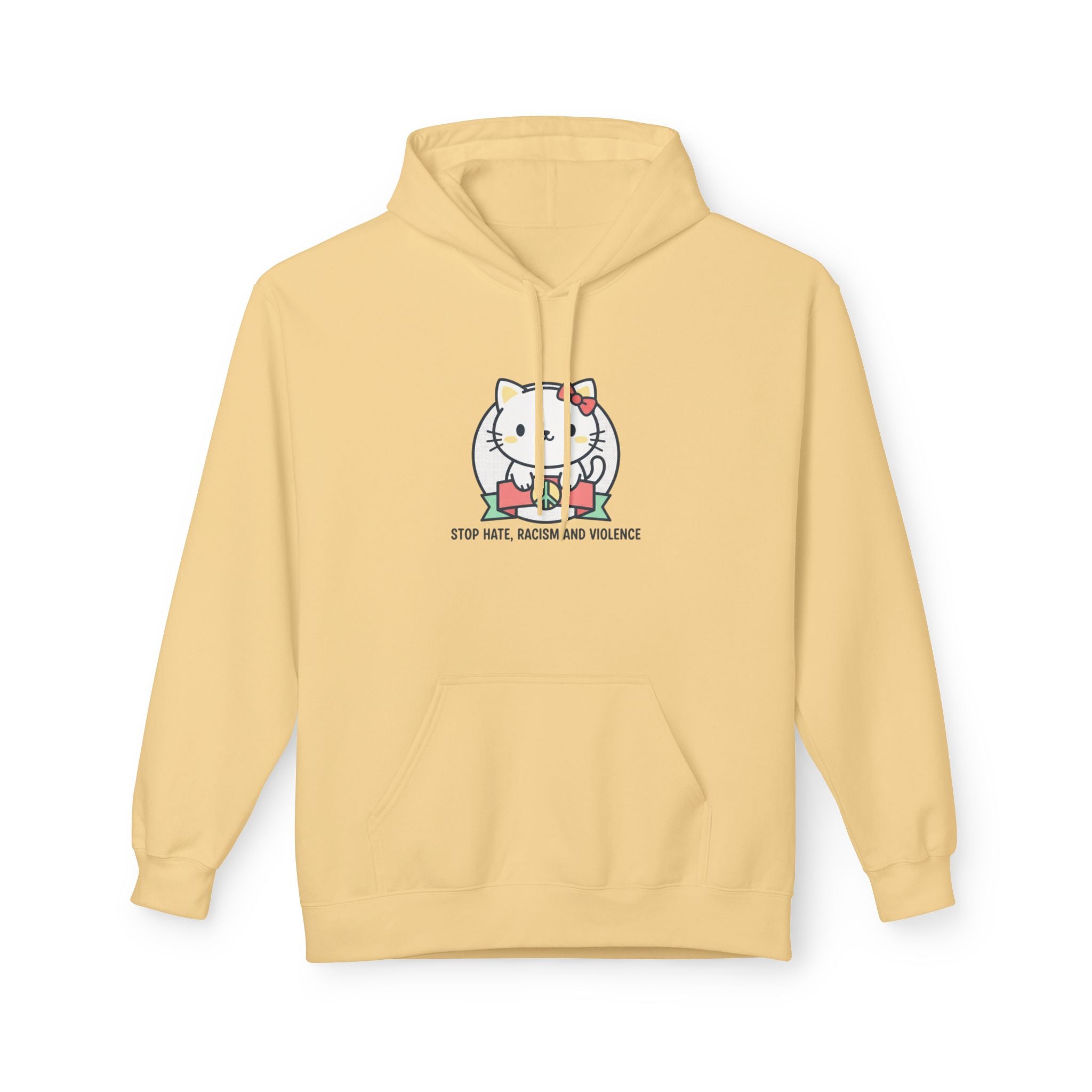 Stop Hate, Racism and Violence Cat Hoodie — Cute Anti-Racism Graphic Hoodie