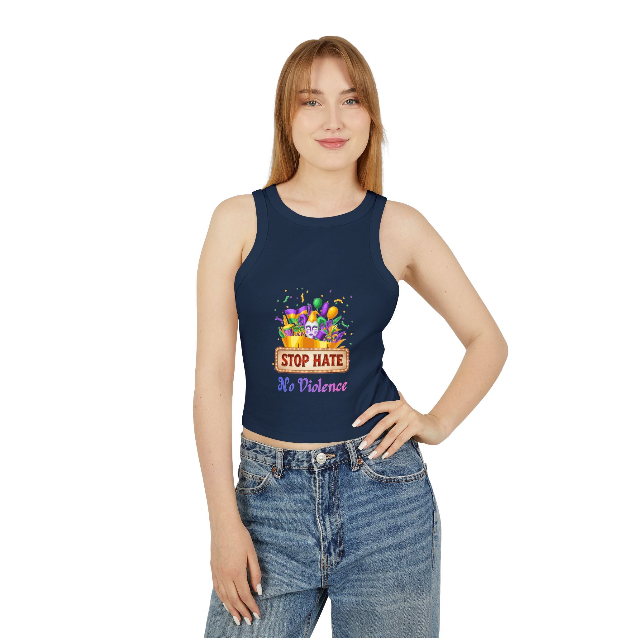 Racer Tank Top — "Stop Hate No Violence" Pride-Inspired Peace Tee