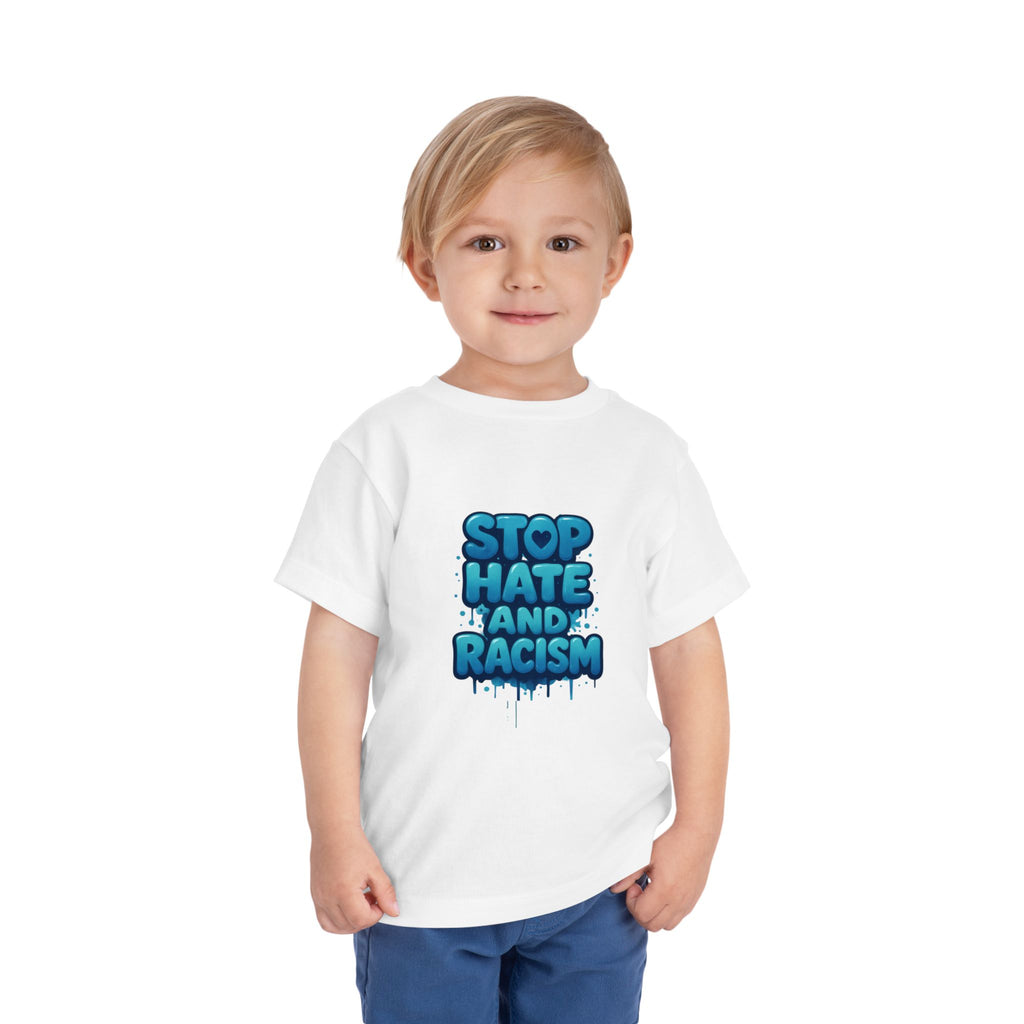 Stop Hate and Racism Toddler Tee — Blue Graffiti Anti-Racism Shirt