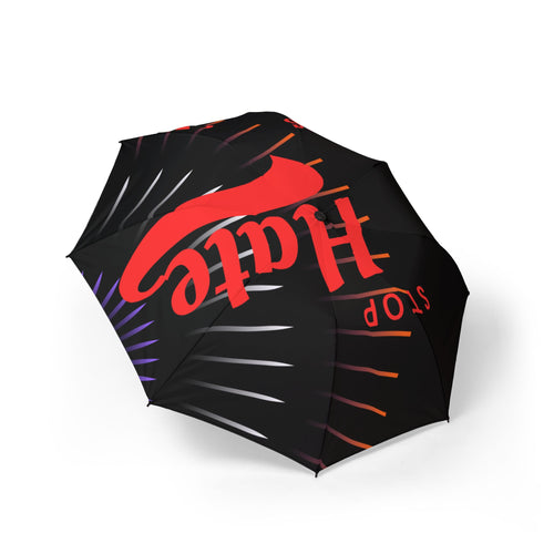 Foldable Umbrella — "Stop Hate" Red Heart Design, Compact Semi‑Automatic Rain Umbrella