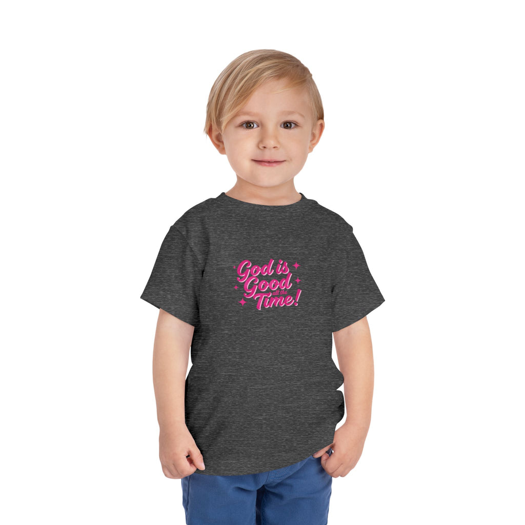 Toddler Tee – "God is Good Time" Pink Script Christian Kids Shirt