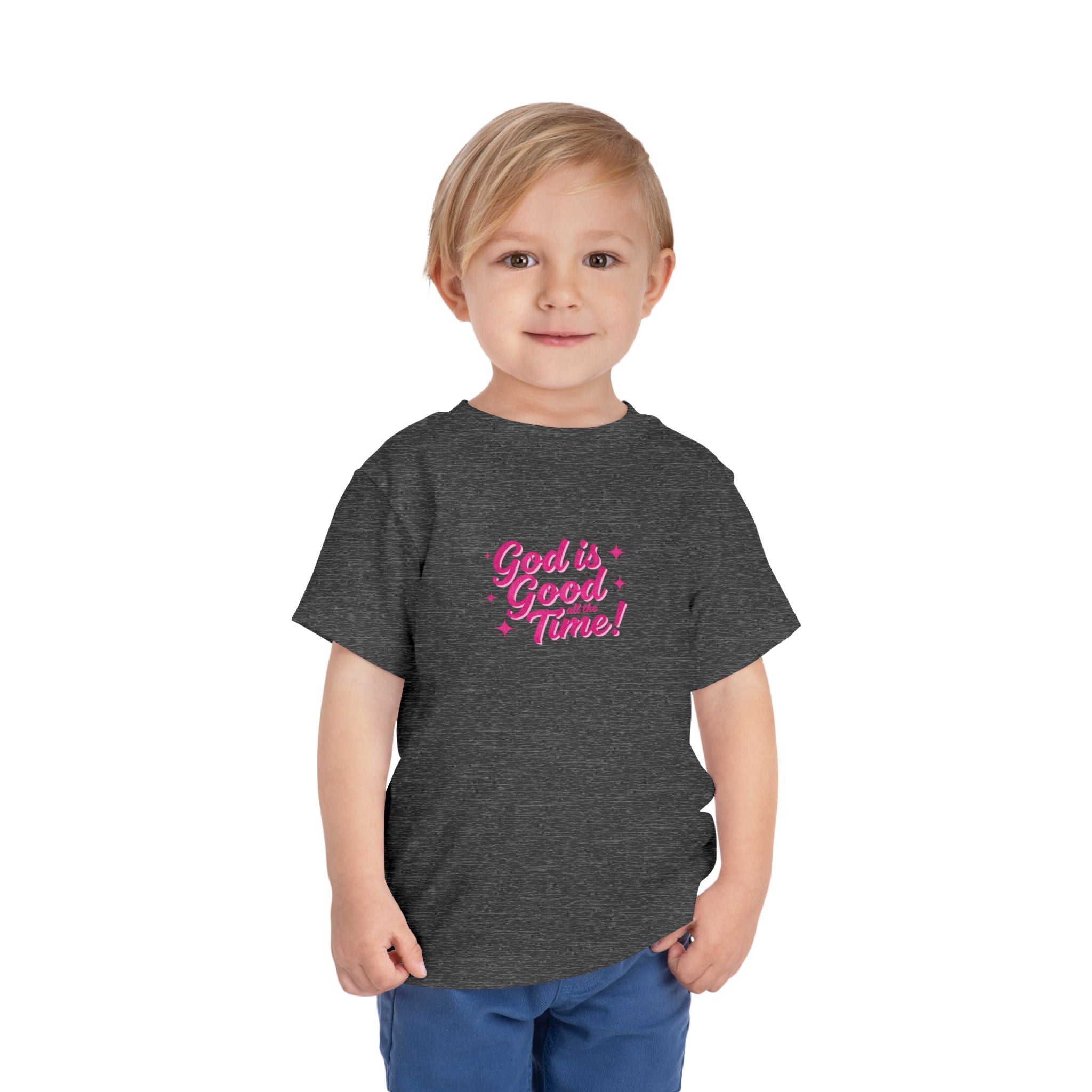Toddler Tee – "God is Good Time" Pink Script Christian Kids Shirt
