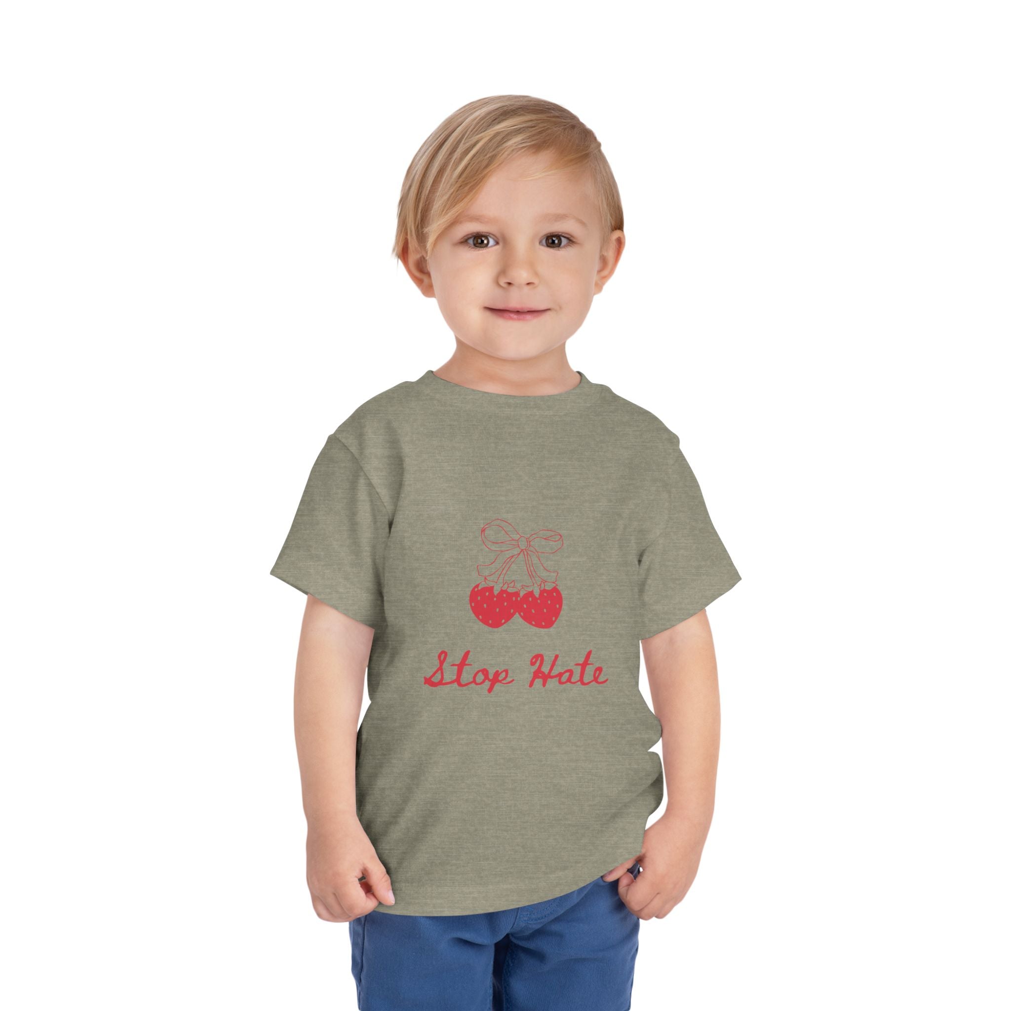 Stop Hate Toddler Tee — Cute Strawberry Heart Graphic Kids Shirt