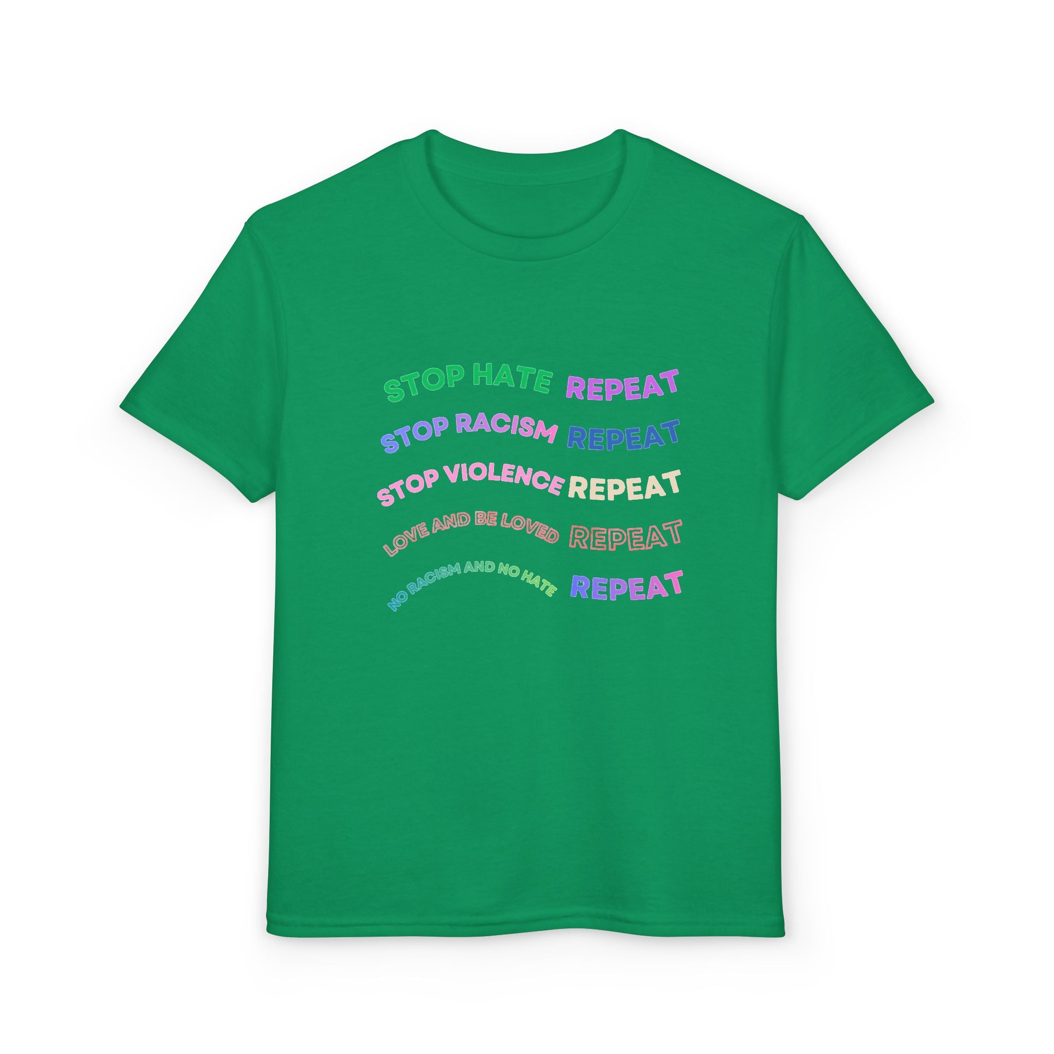 Youth T‑Shirt — "Stop Hate Repeat" Rainbow Anti-Bullying Tee
