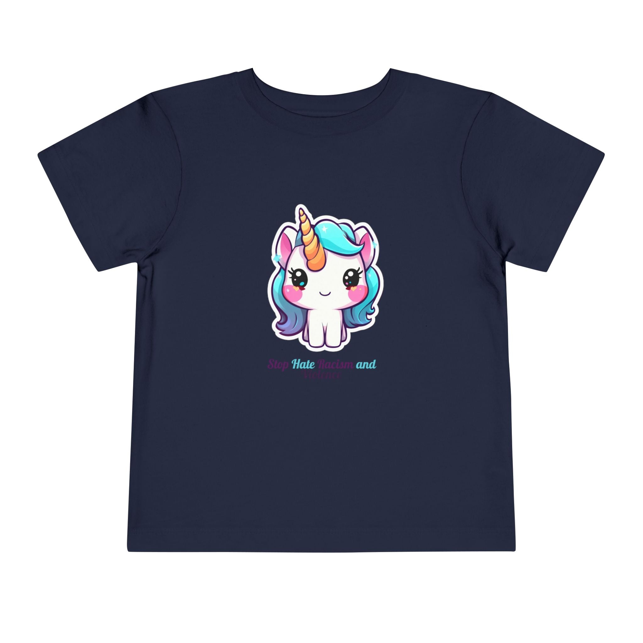 Toddler Tee — Cute Rainbow Unicorn "Stay Positive and Believe" Kids Shirt