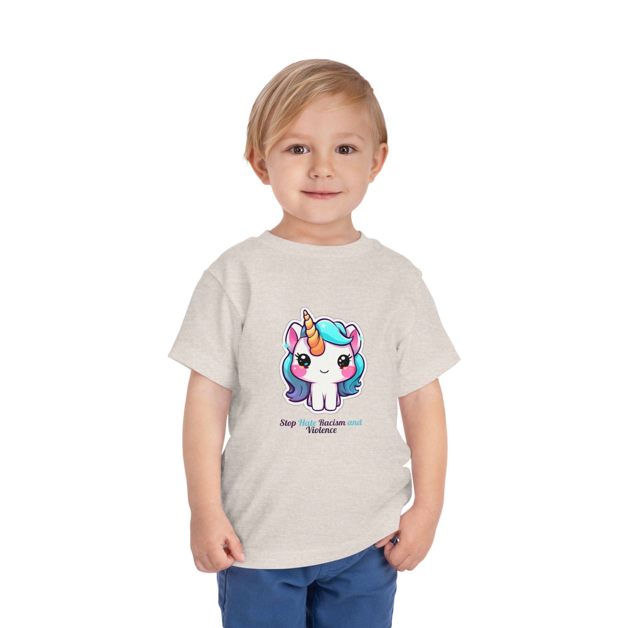 Toddler Tee — Cute Rainbow Unicorn "Stay Positive and Believe" Kids Shirt