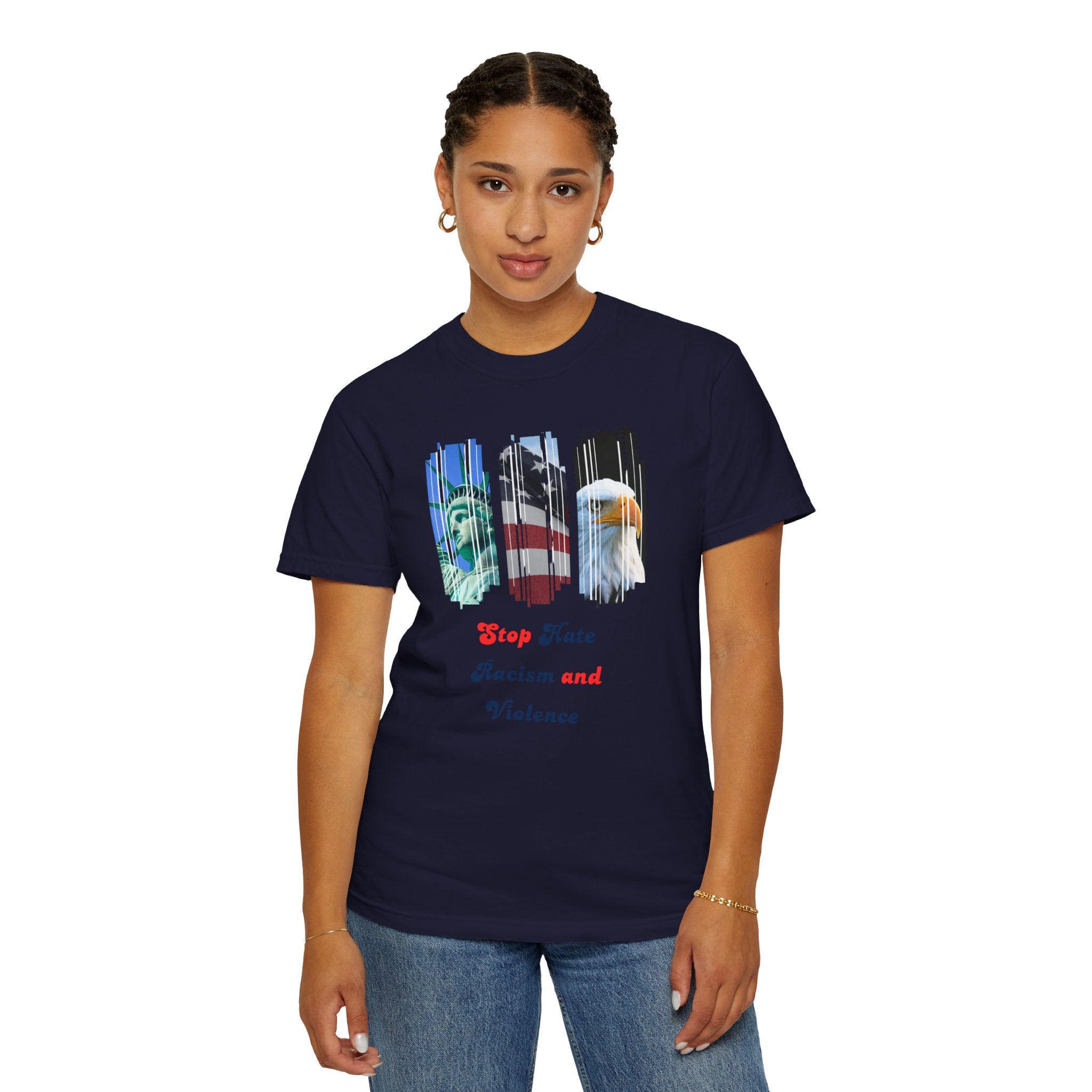 Patriotic 'Stop Hate Racism and Violence' T-Shirt