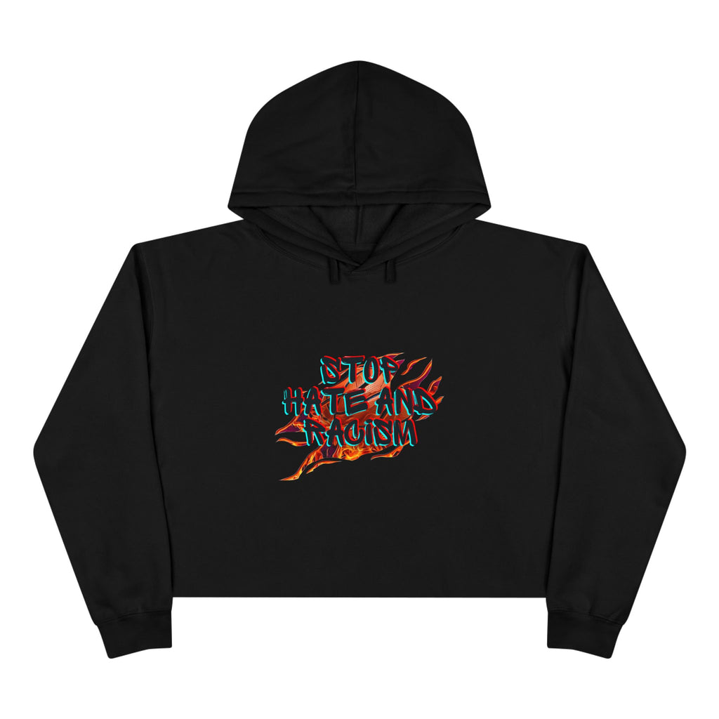 Crop Hoodie — “Stop Hating, Start Living” Flame Graphic Cropped Hoodie