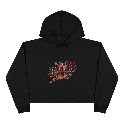 Crop Hoodie — “Stop Hating, Start Living” Flame Graphic Cropped Hoodie