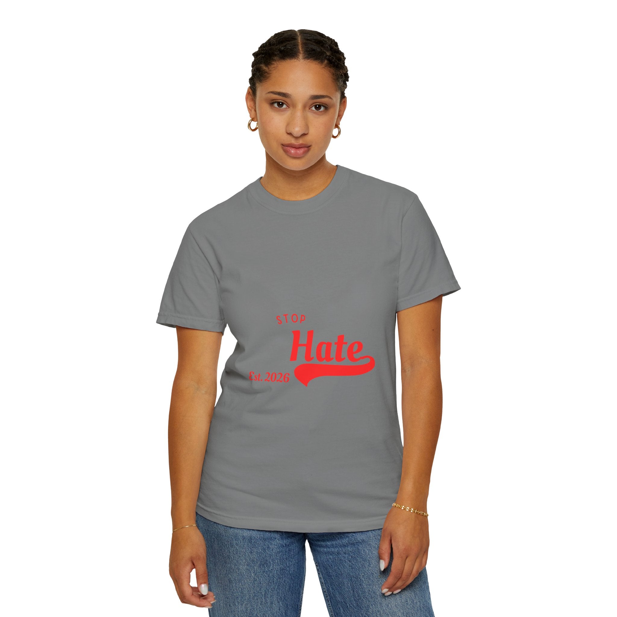 Stop Hate T-Shirt — Retro Script 'Est. 2026' Anti-Hate Graphic Tee