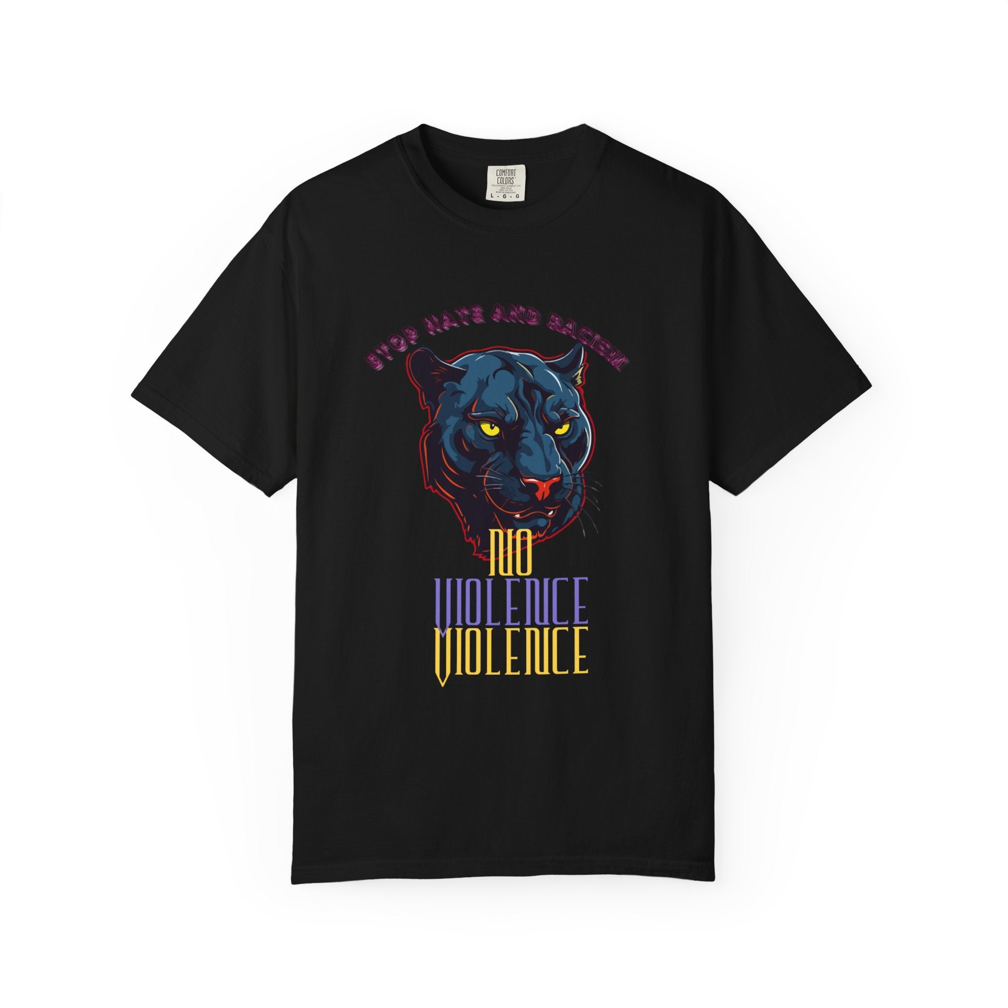 No Violence Panther T-Shirt — Graphic Animal Tee with 'No Violence' Text