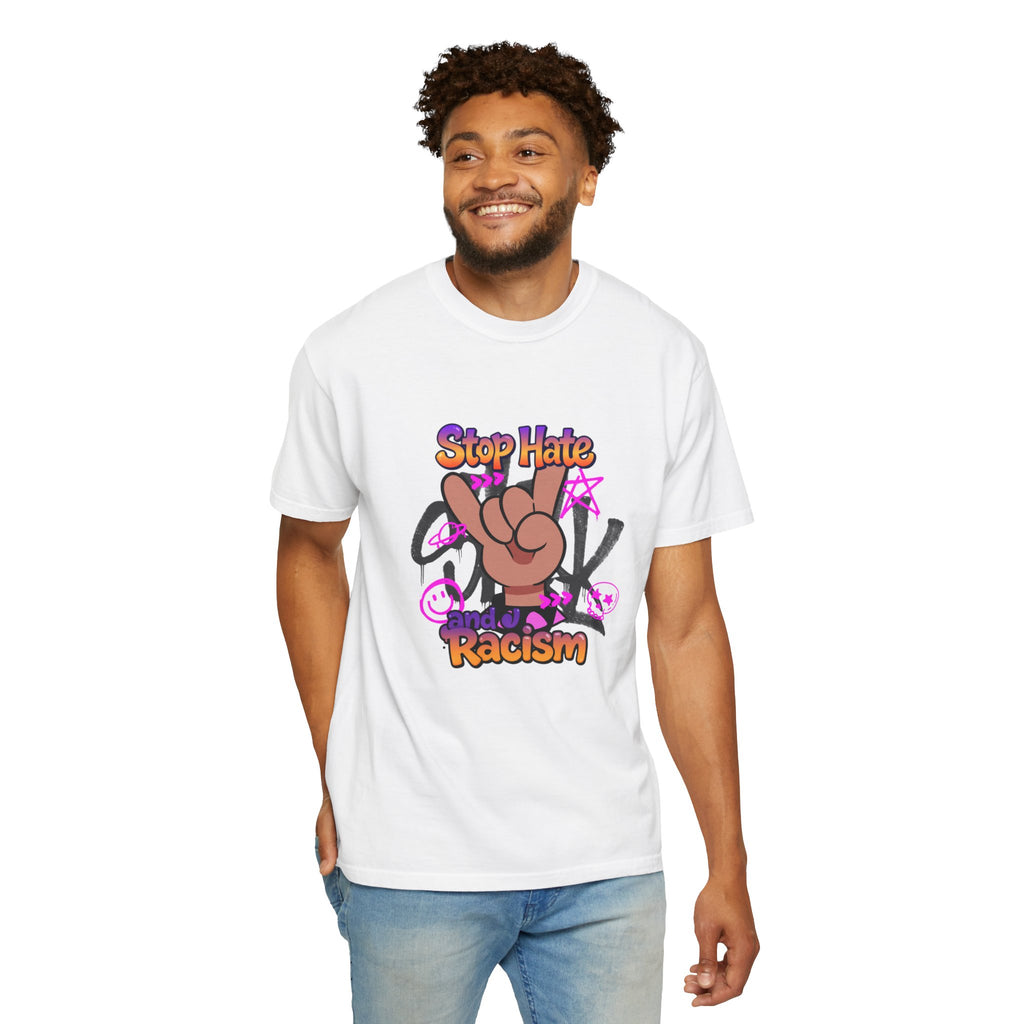 Stop Hate and Racism Graphic T-Shirt – Anti-Racism Solidarity Tee