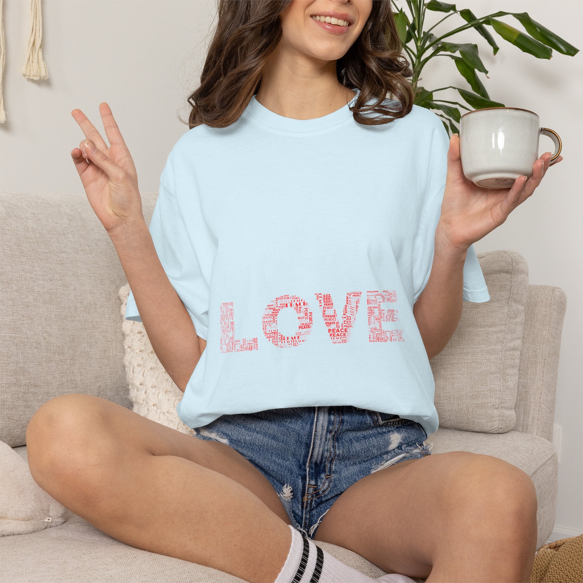 LOVE Graphic T-Shirt — Pink Floral Text Tee for Valentine’s Day & Everyday