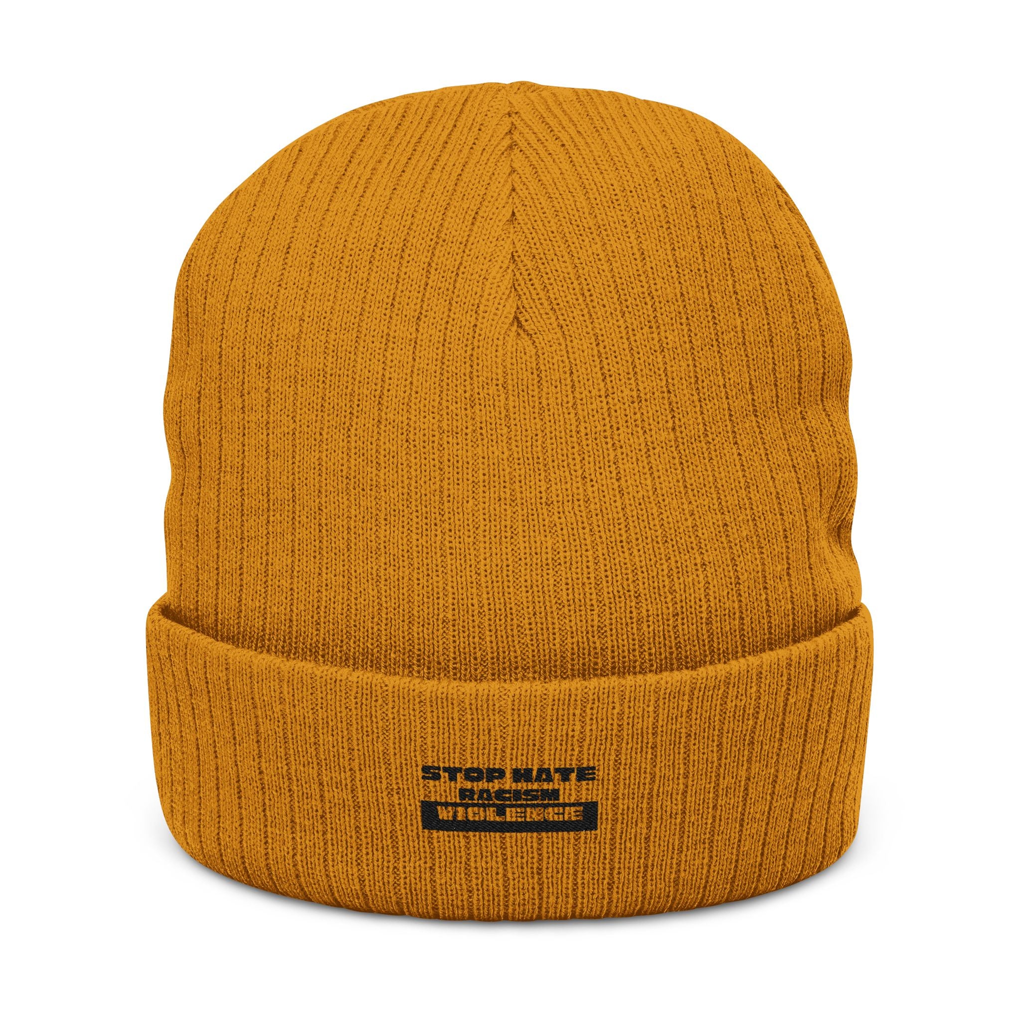 Ribbed Knit Beanie — Classic Fold Cuff Embroidered Winter Hat