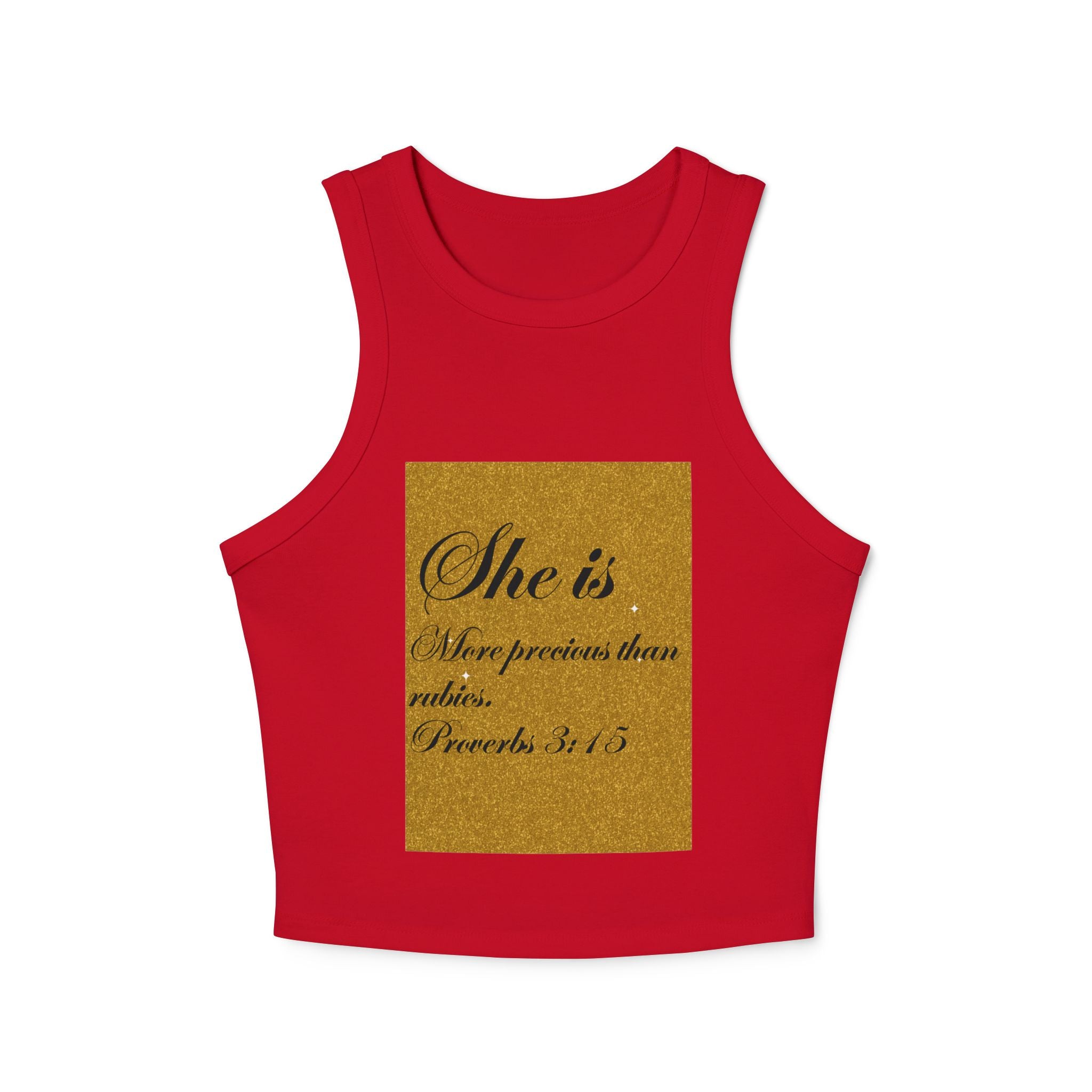 Women's Racer Tank Top — "She is More Precious than Rubies" Proverbs 3:15 Scripture Tank