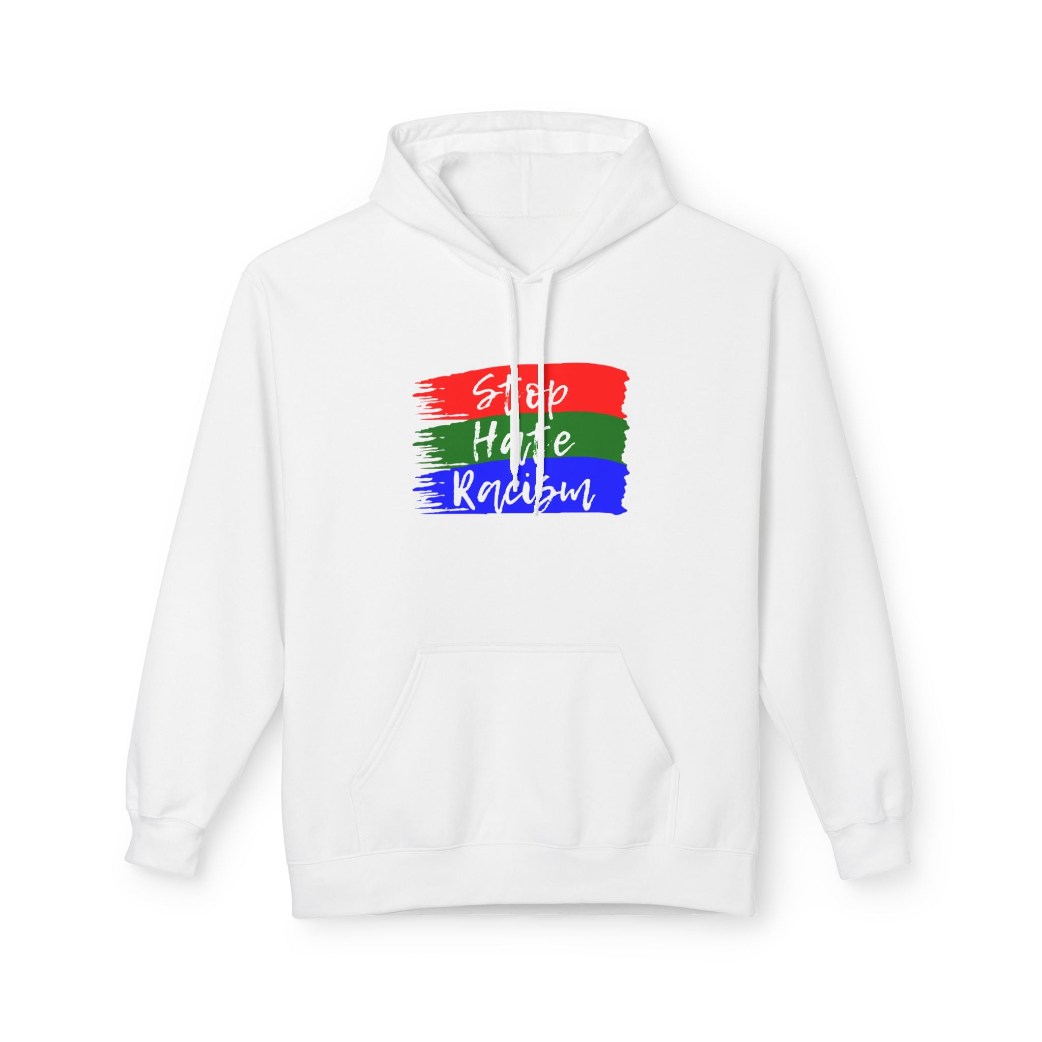 Hoodie — Stop Hate Rebuild (Red-Green-Blue Brushstroke)