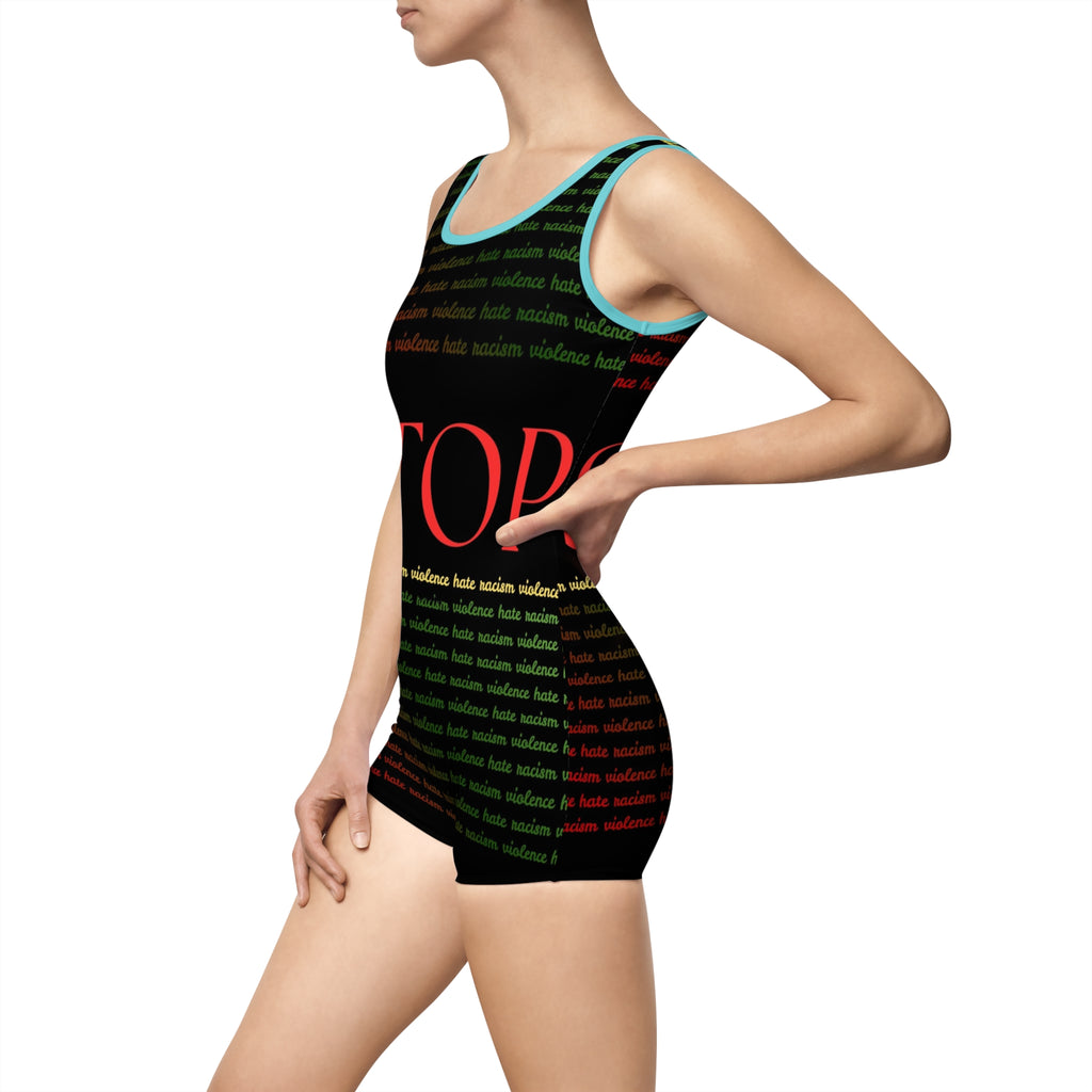 Vintage "Stop Racism" One-Piece Swimsuit — Retro Activist Bathing Suit