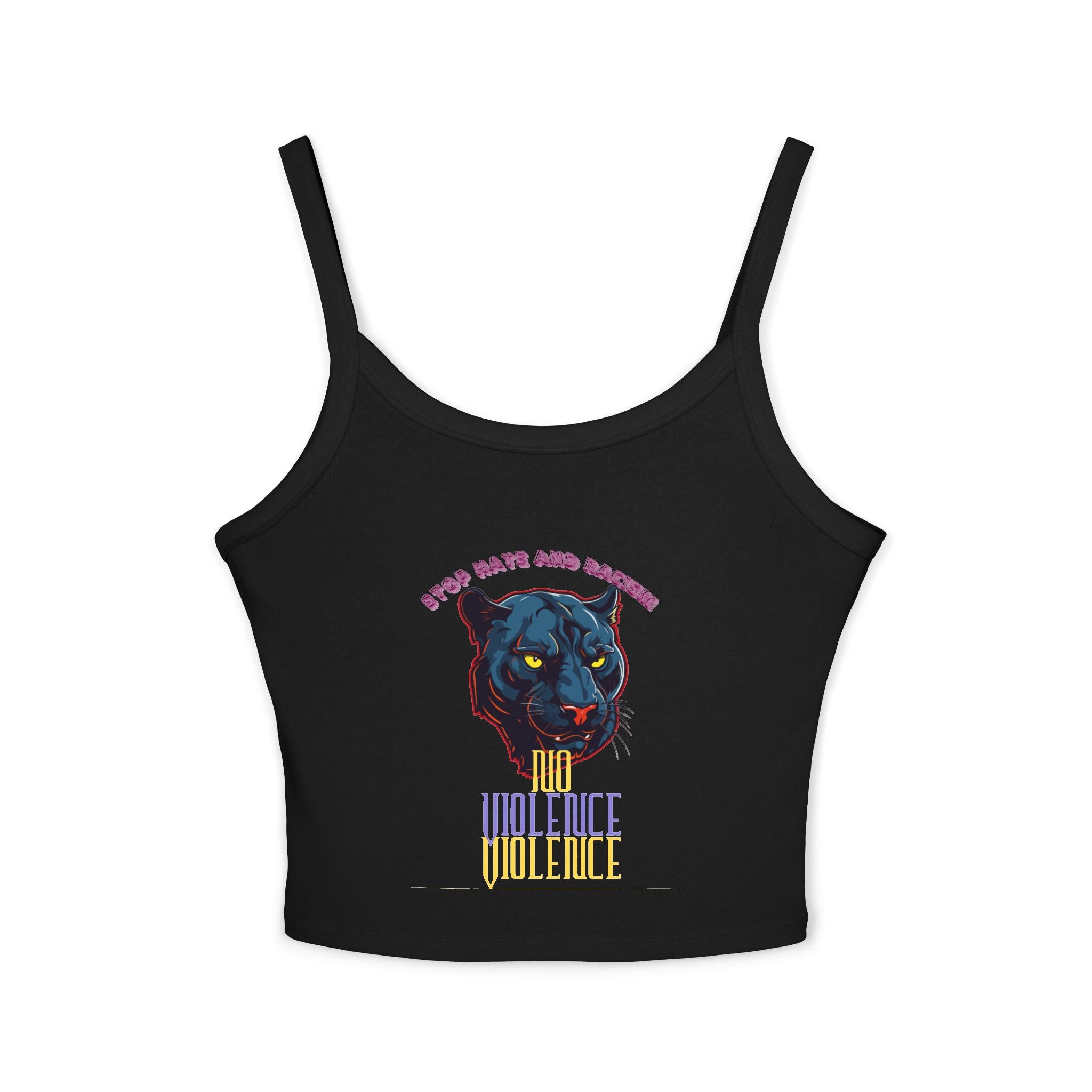 Panther Graphic Crop Tank — "No Violence, No Violence" Women's Spaghetti Strap Tank
