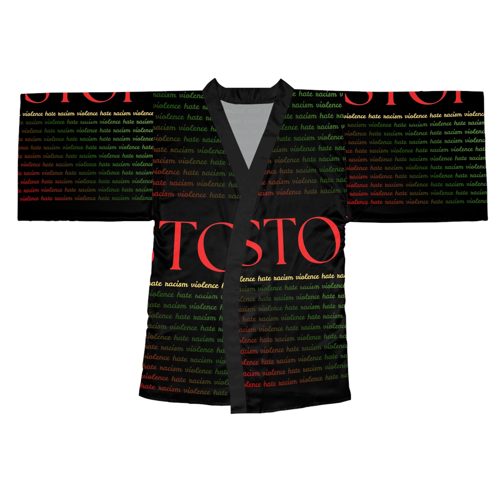 Stop Pattern Kimono Robe — Anti-Violence Statement Long Sleeve Robe