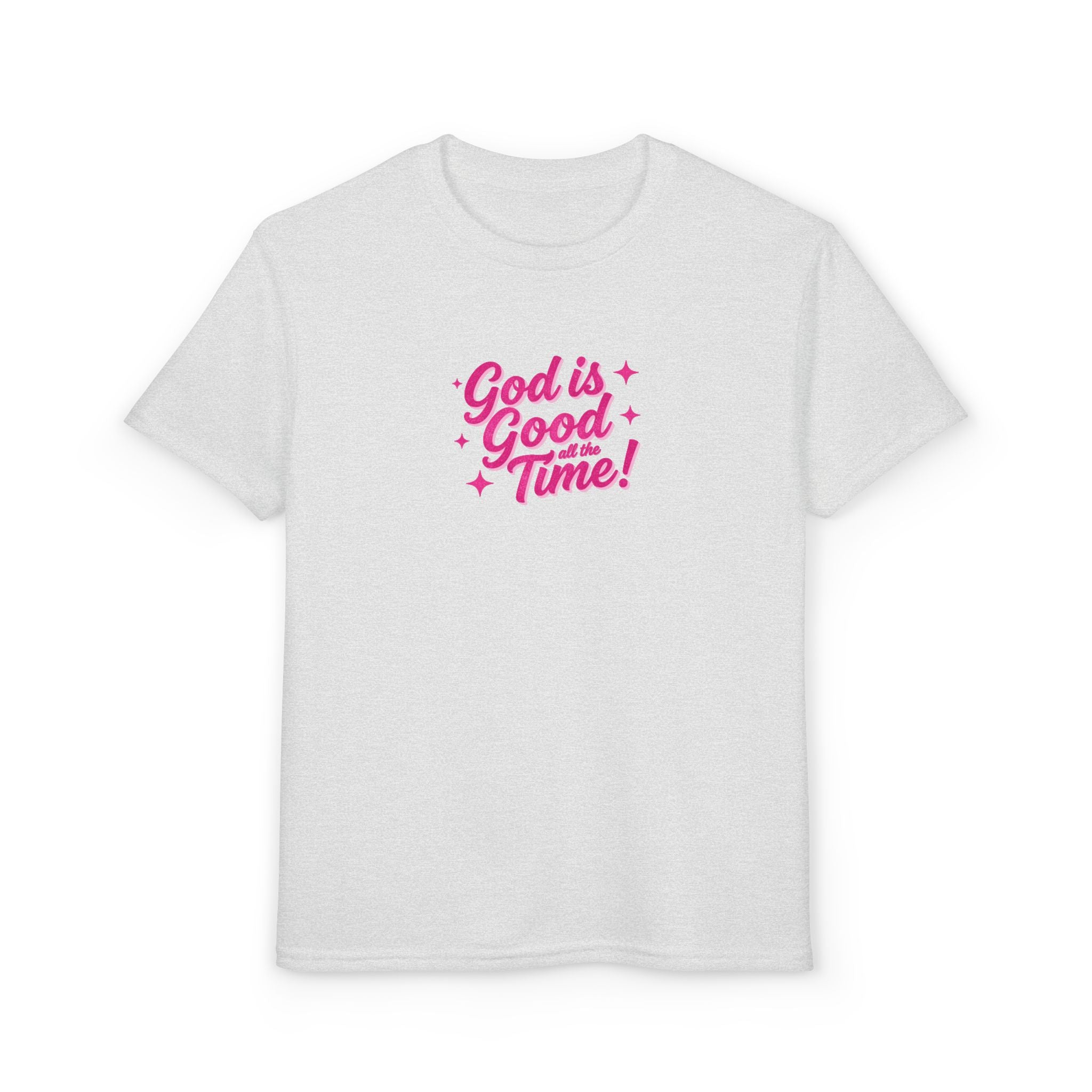 Youth T-Shirt — "God Is Good Time!" Pink Script Faith Tee
