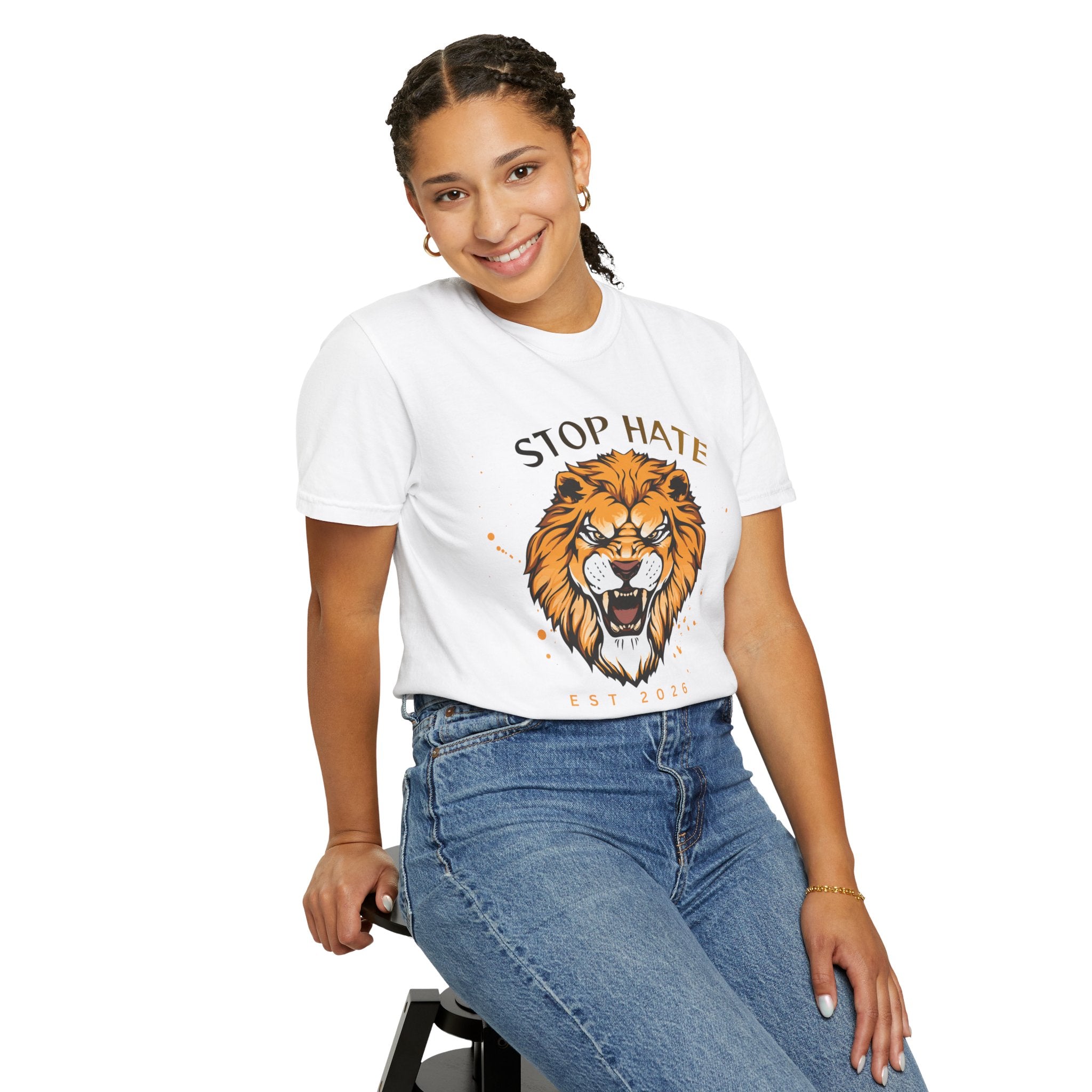 Stop Hate Lion T-Shirt — "Stop Racism and Violence" Statement Tee
