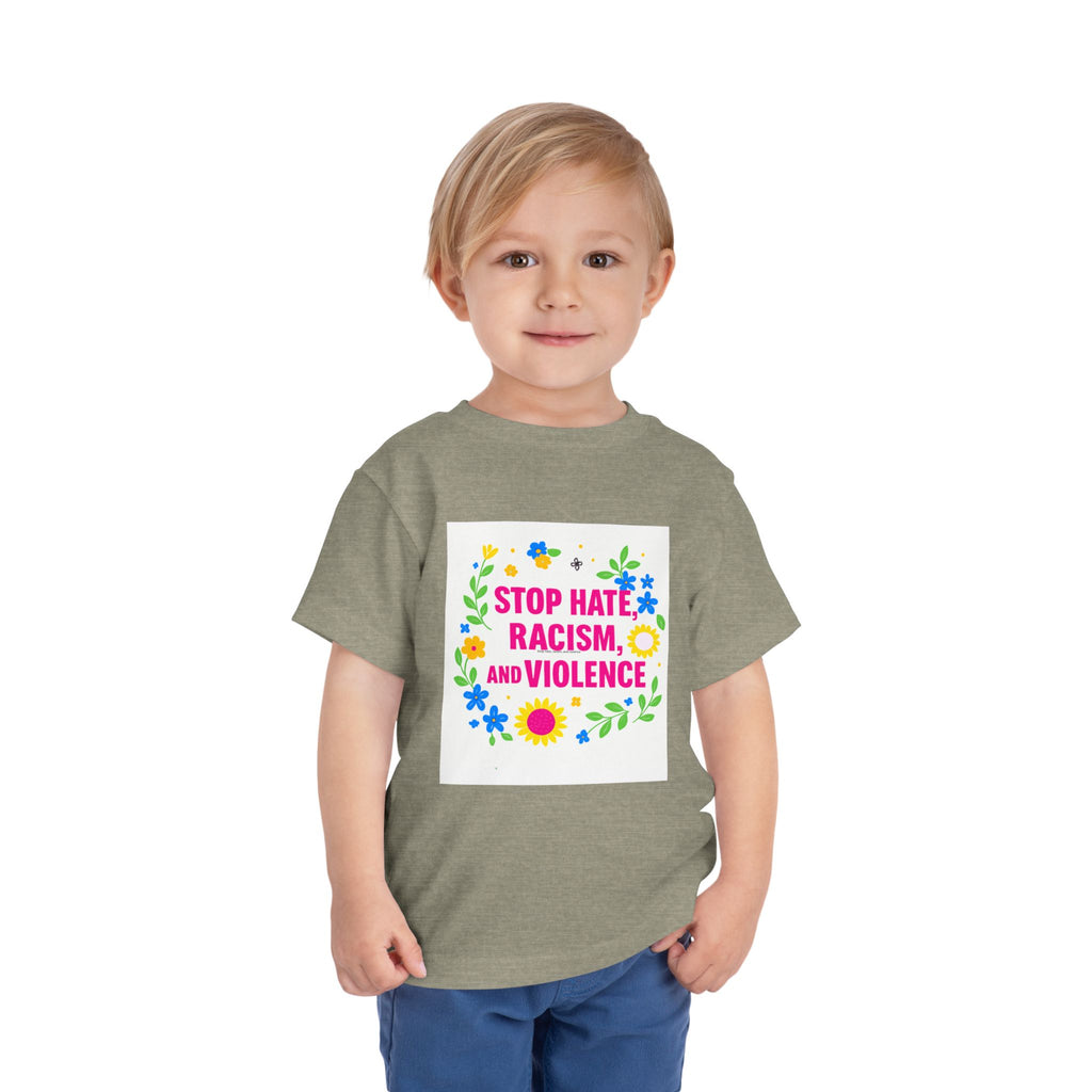 Toddler Tee — "Stop Hate, Racism, and Violence" Floral Anti-Racism Kids Shirt