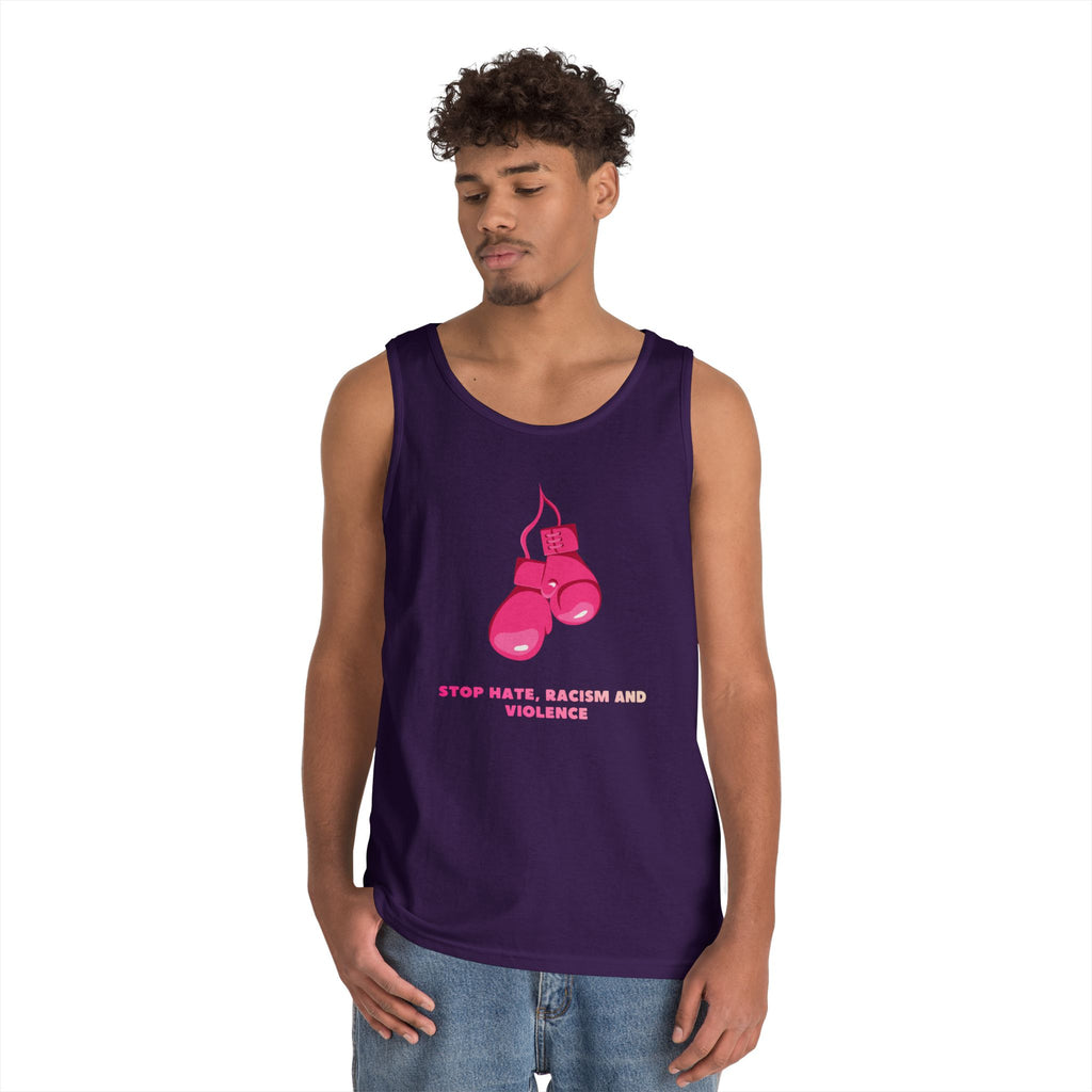 Pink Boxing Gloves Tank Top – “Stop Hate, Racism and Violence” Graphic Tank