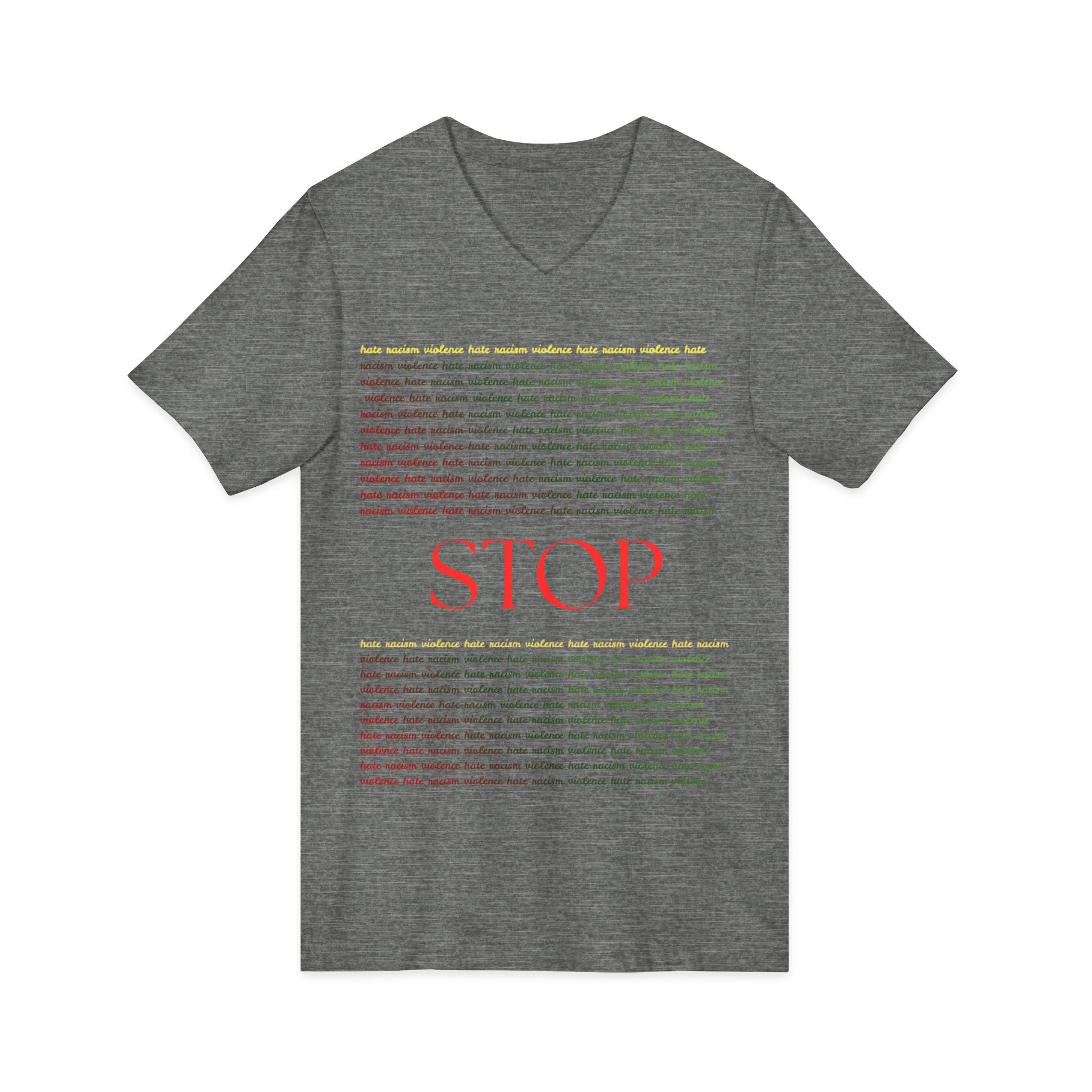 STOP Graphic V-Neck Tee — Bold Typographic Statement Shirt