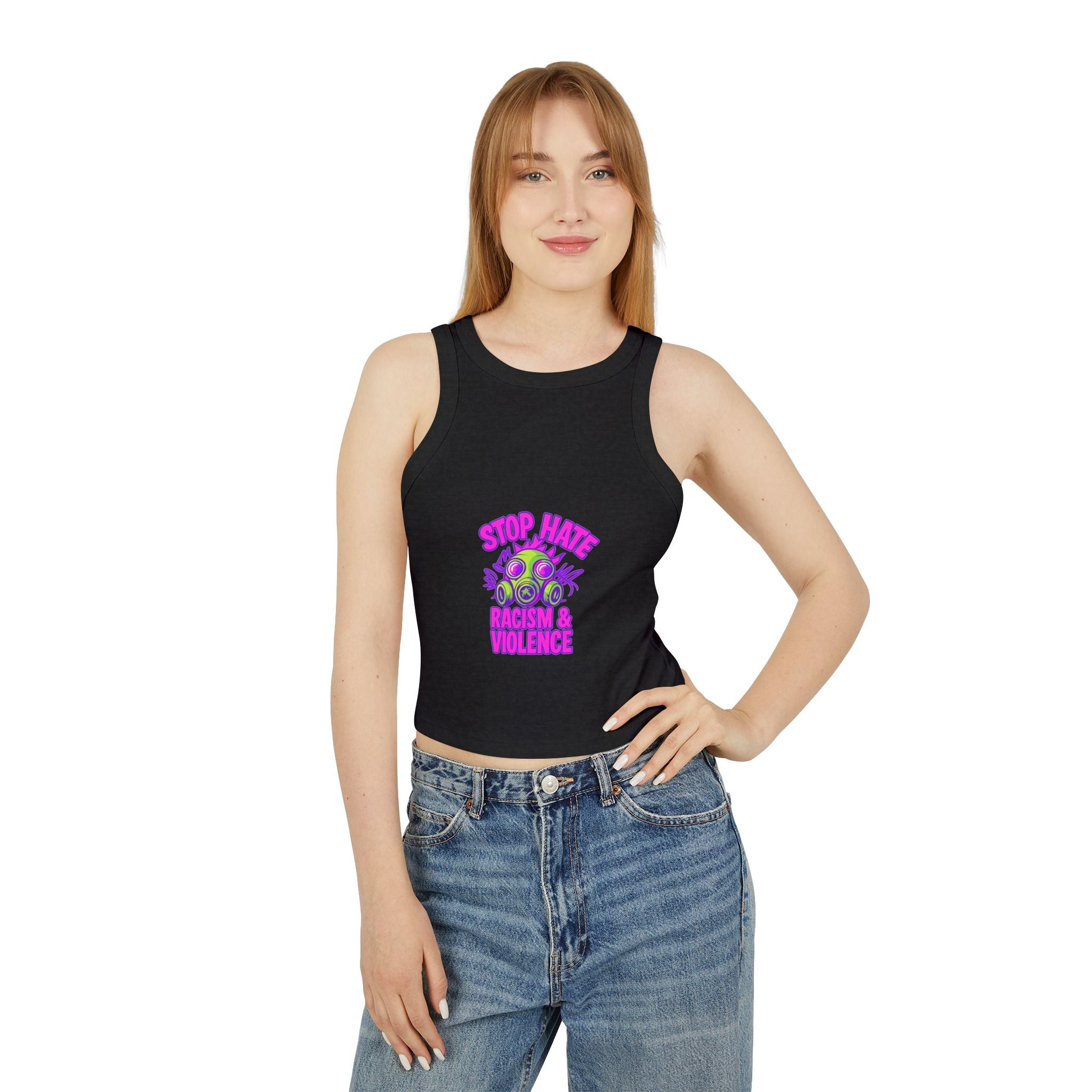 Racer Tank — "Stop Hate" Anti-Racism Gas Mask Graphic
