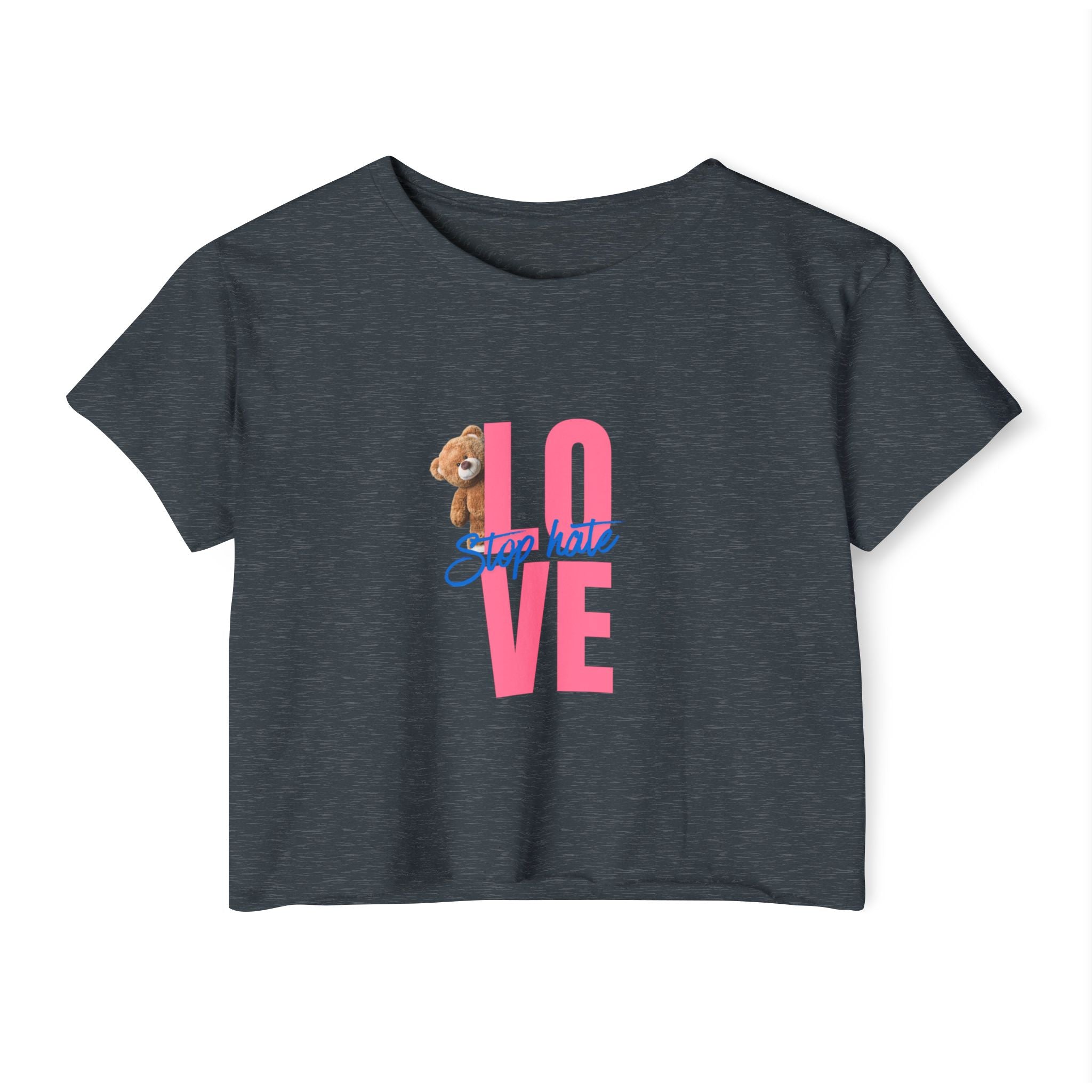 LOVE Festival Crop Top — 'Stop Hate' Pink Teddy Graphic