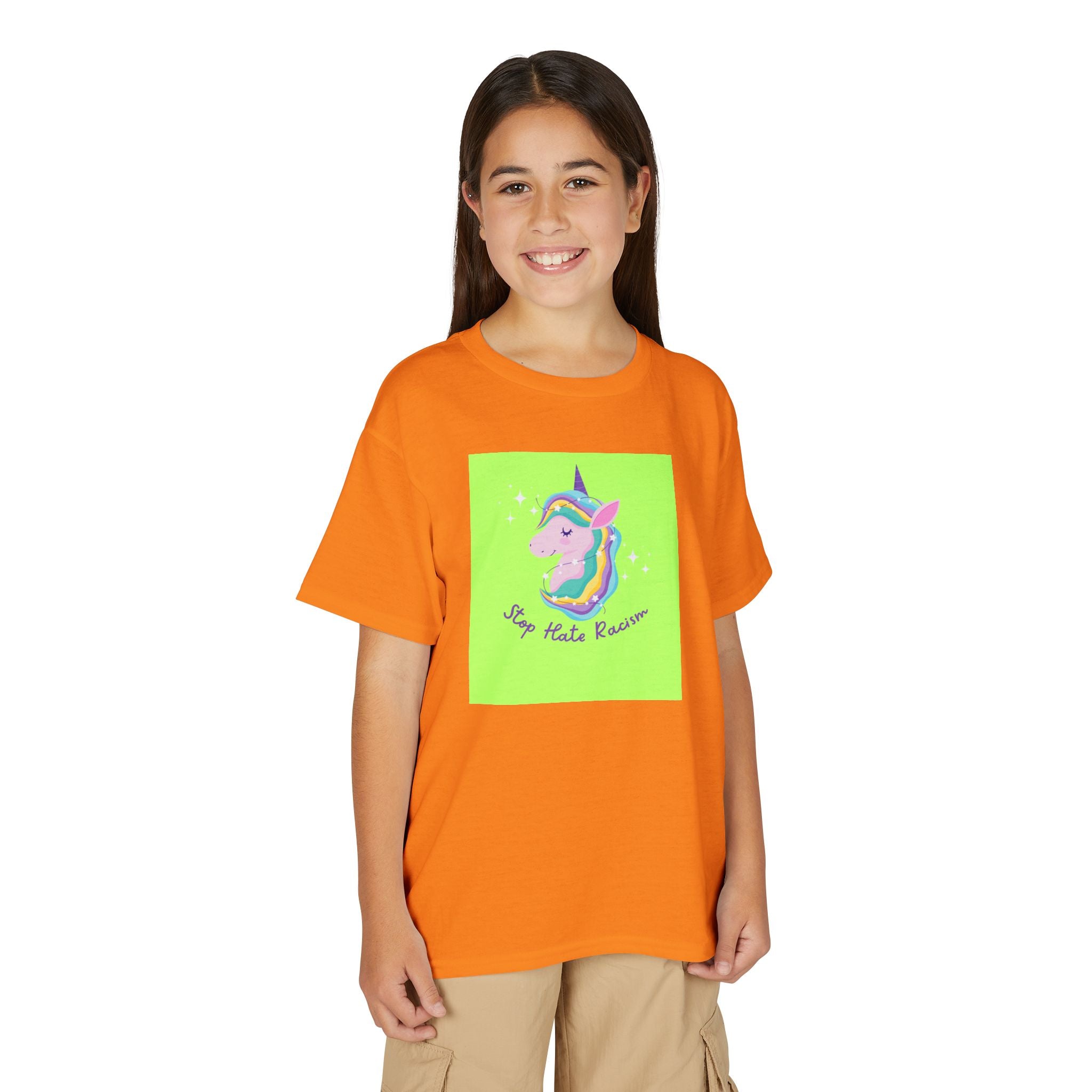 Youth T-Shirt — Rainbow Unicorn “Stop Hate Racism” Graphic