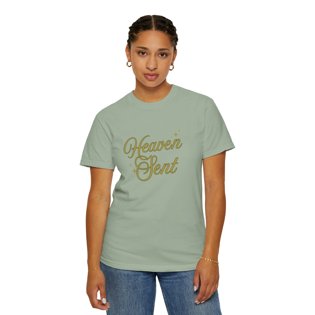 Heaven Sent Graphic Tee – Script Text Logo Cotton T-Shirt