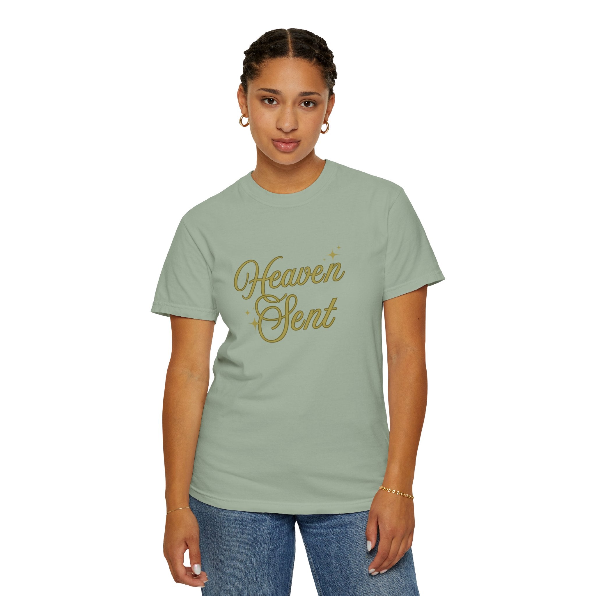 Heaven Sent Graphic Tee – Script Text Logo Cotton T-Shirt